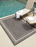 Unique Loom Outdoor Border Collection Area Rug - Soft Border (5 3 x 7 1 Rectangle Black/Ivory)