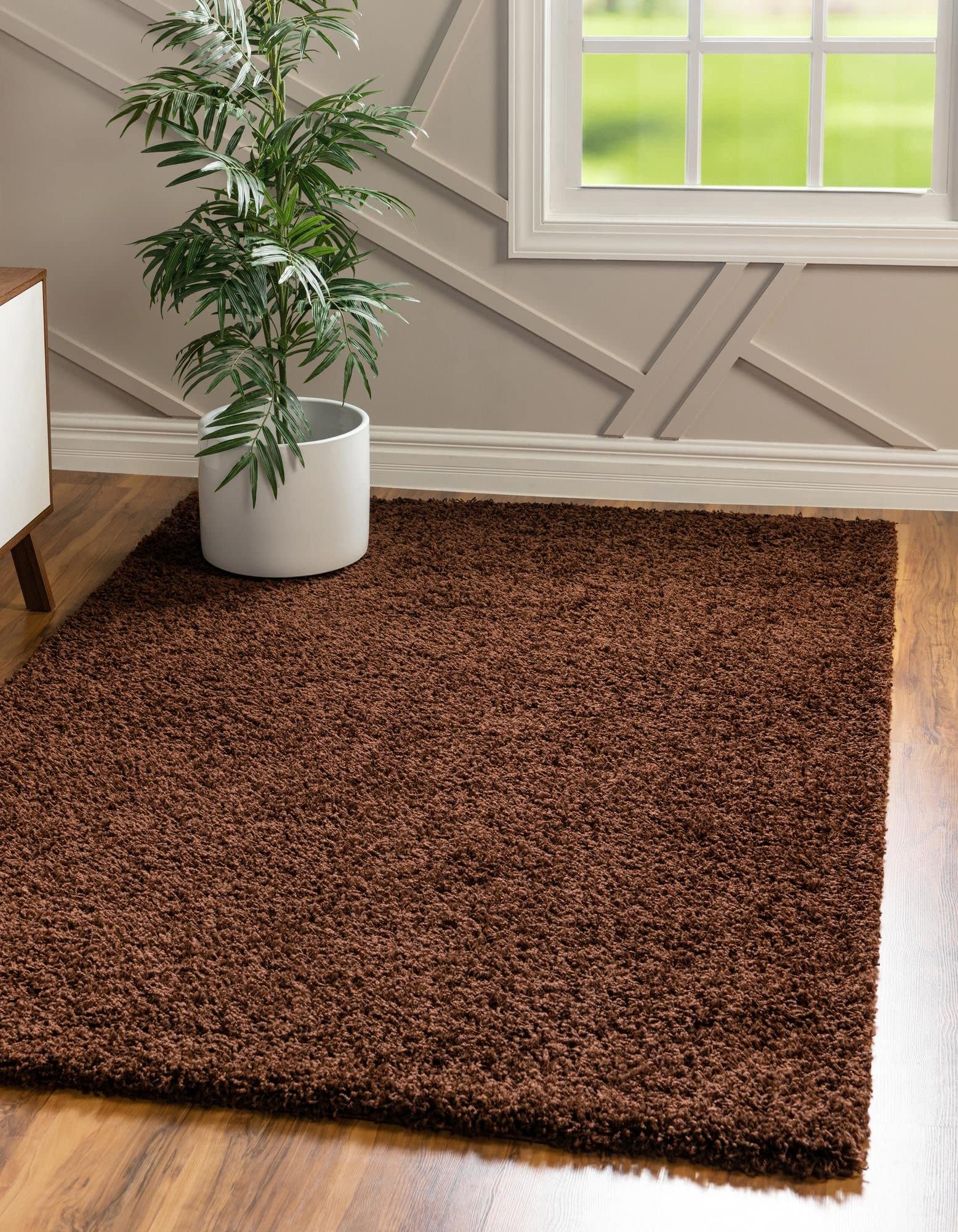 Rugs.com - ber Cozy Solid Shag Collection Rug - 6 x 9 Chocolate Brown Shag Rug Perfect for Bedrooms, Dining Rooms, Living Room