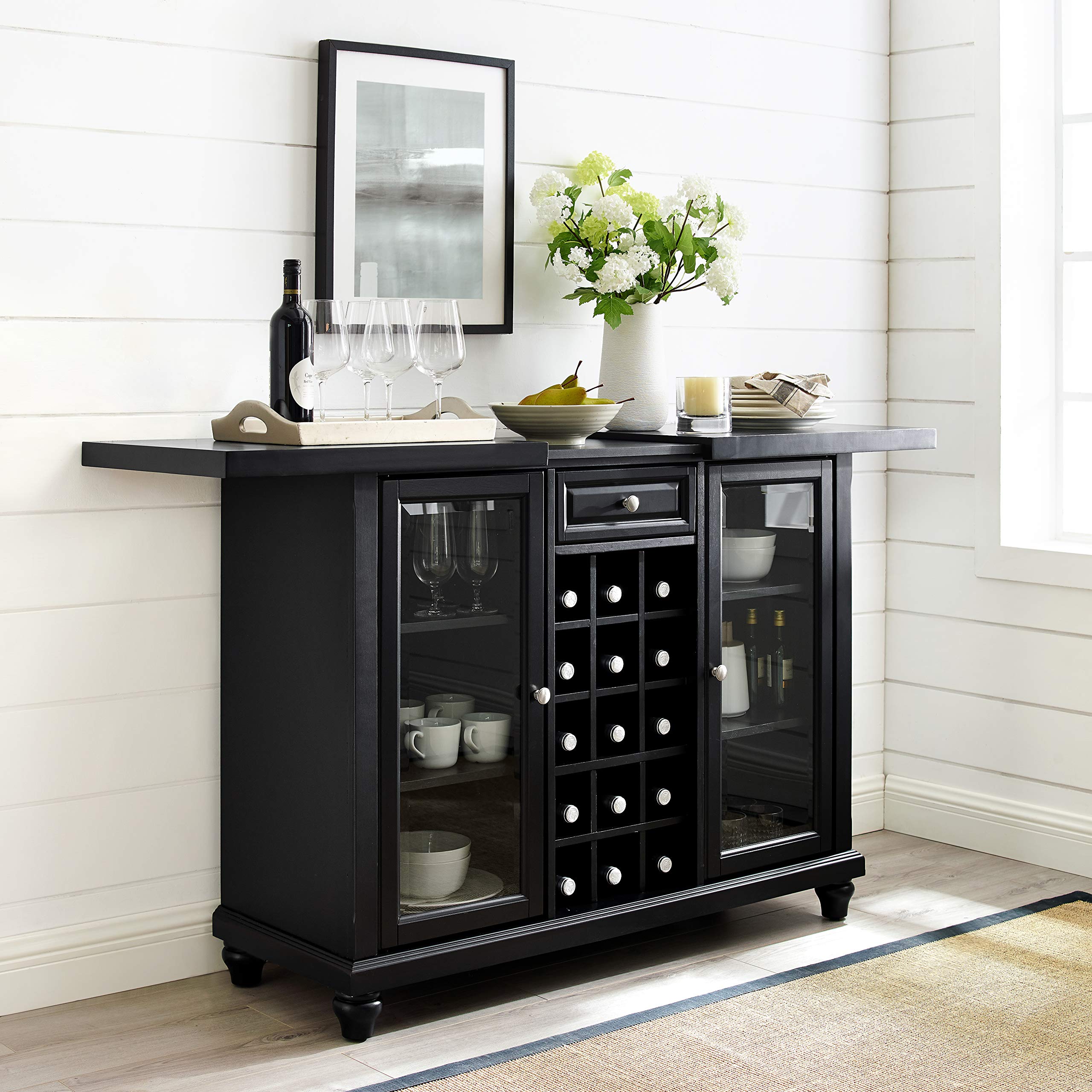 Crosley Furniture Cambridge Sliding Top Bar Cabinet KF40002DBK Black Wood