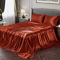 Vonty Satin Sheets Twin Silky Soft Satin Bed Sheets Rust Orange Satin Sheet Set, 1 Deep Pocket Fitted Sheet + 1 Flat Sheet + 1 P