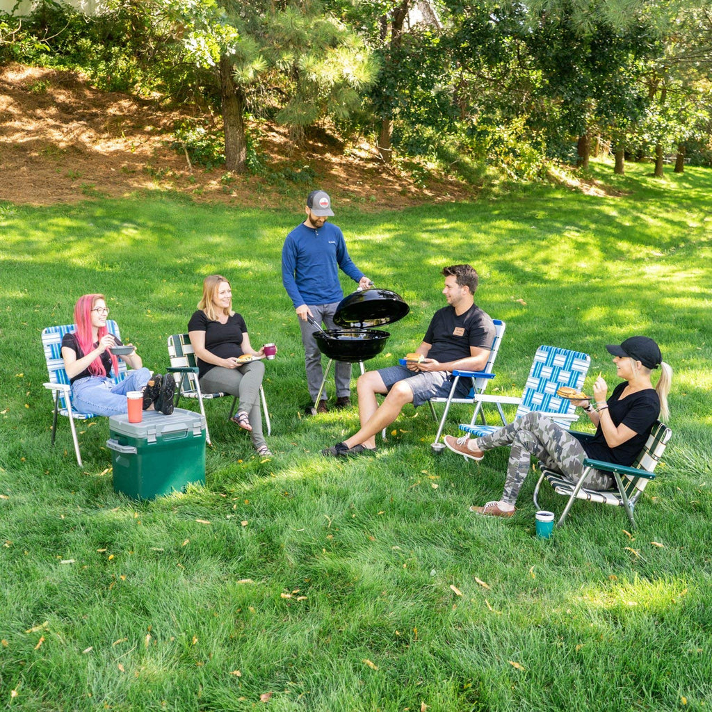 Lawn Chair Usa - Outdoor Chairs For Camping, Sports And Beach. Chairs Made With Lightweight Aluminum Frames And Uv-Resistant Webbing. Folds For Easy Storage (Magnum, Orange And White With White Arms)
