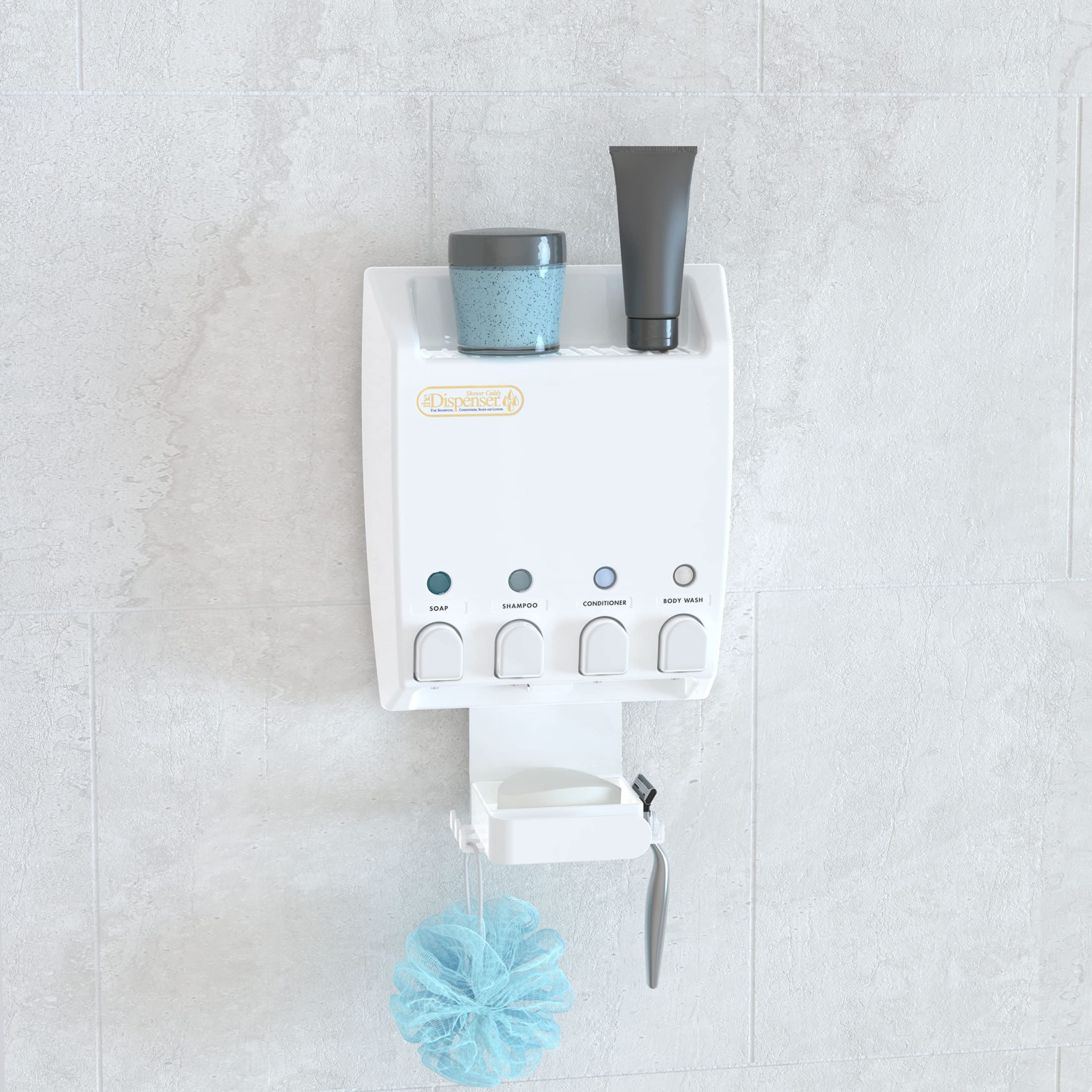 Better Living Ulti-Mate 4 Shower Caddy with Shampoo & Soap Dispenser, White, 4 x 14.5 fl. oz - Bathroom Organizer and Storage Solution