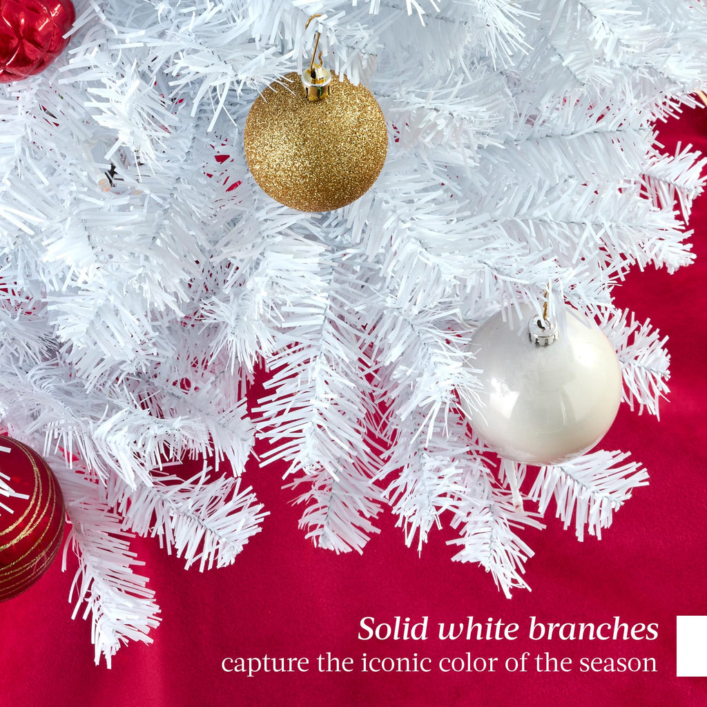 Best Choice Products Artificial Christmas Tree, White 7.5Ft Premium Pine Unlit Holiday Decoration, Full Size D  Cor Easy Assembl