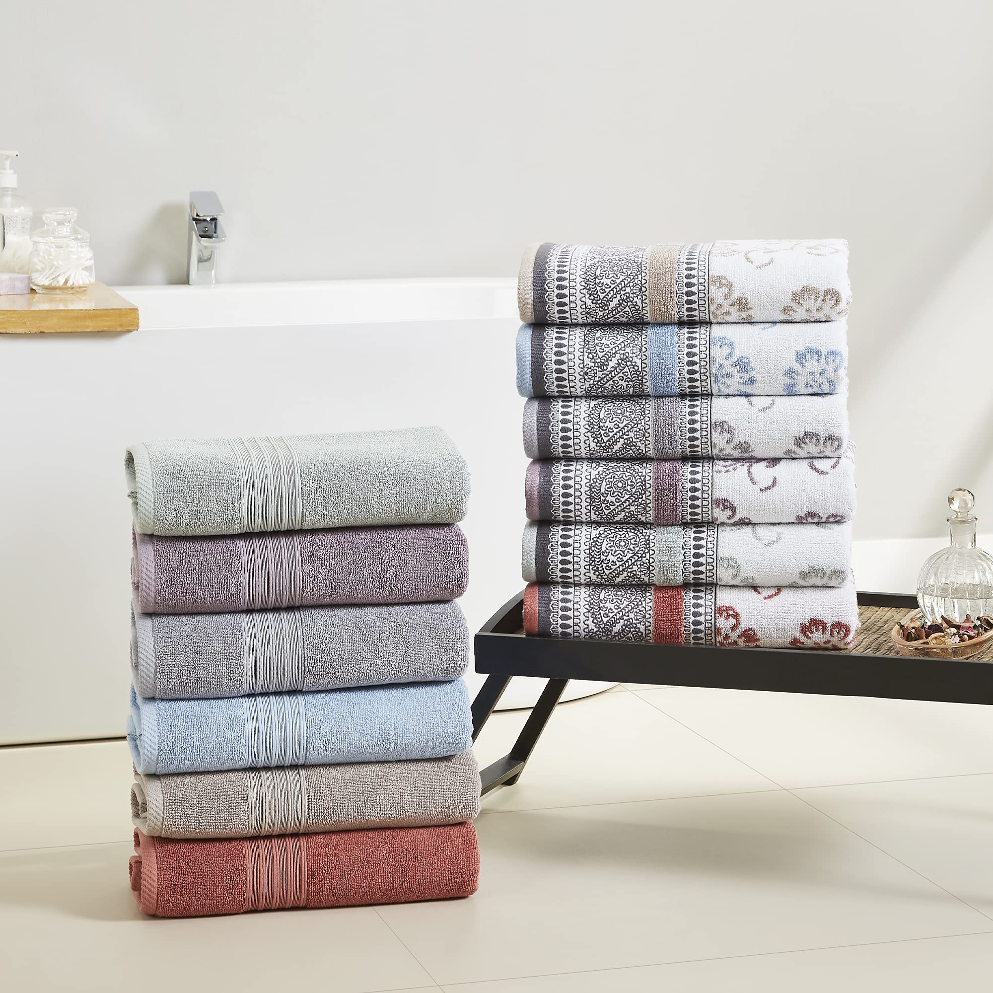 Modern Threads 6 Piece Set, 2 Bath Towels, 2 Hand Towels, 2 Washcloths Yarn Dyed Jacquard/Solid Towel Set Ophelia Clay