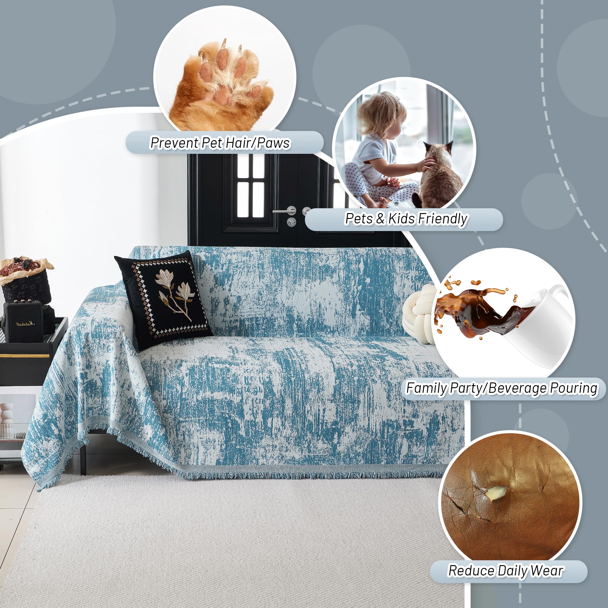 Mysky Home Boho Couch Cover For Dogs Washable Black Rhombic Couch Sofa Protector Cats Pets Friendly Chenille Geometric Sofa Cove