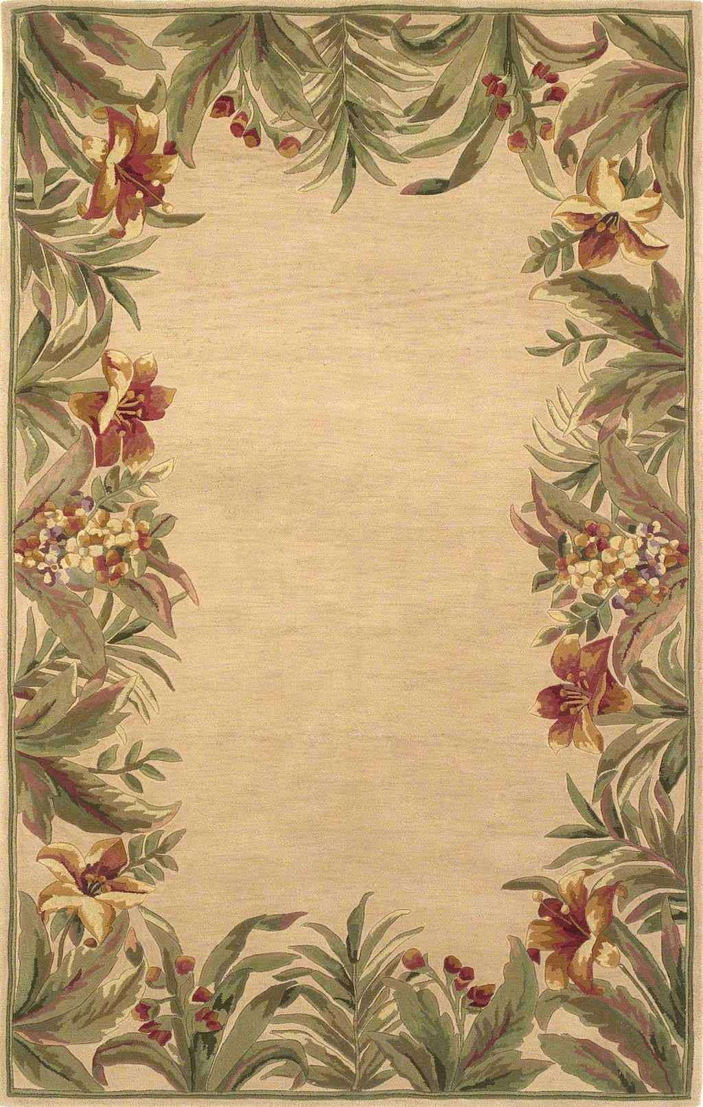 HomeRoots Wool 8'x10' Ivory Hand Tufted Bordered Tropical Plants Indoor Area Rug