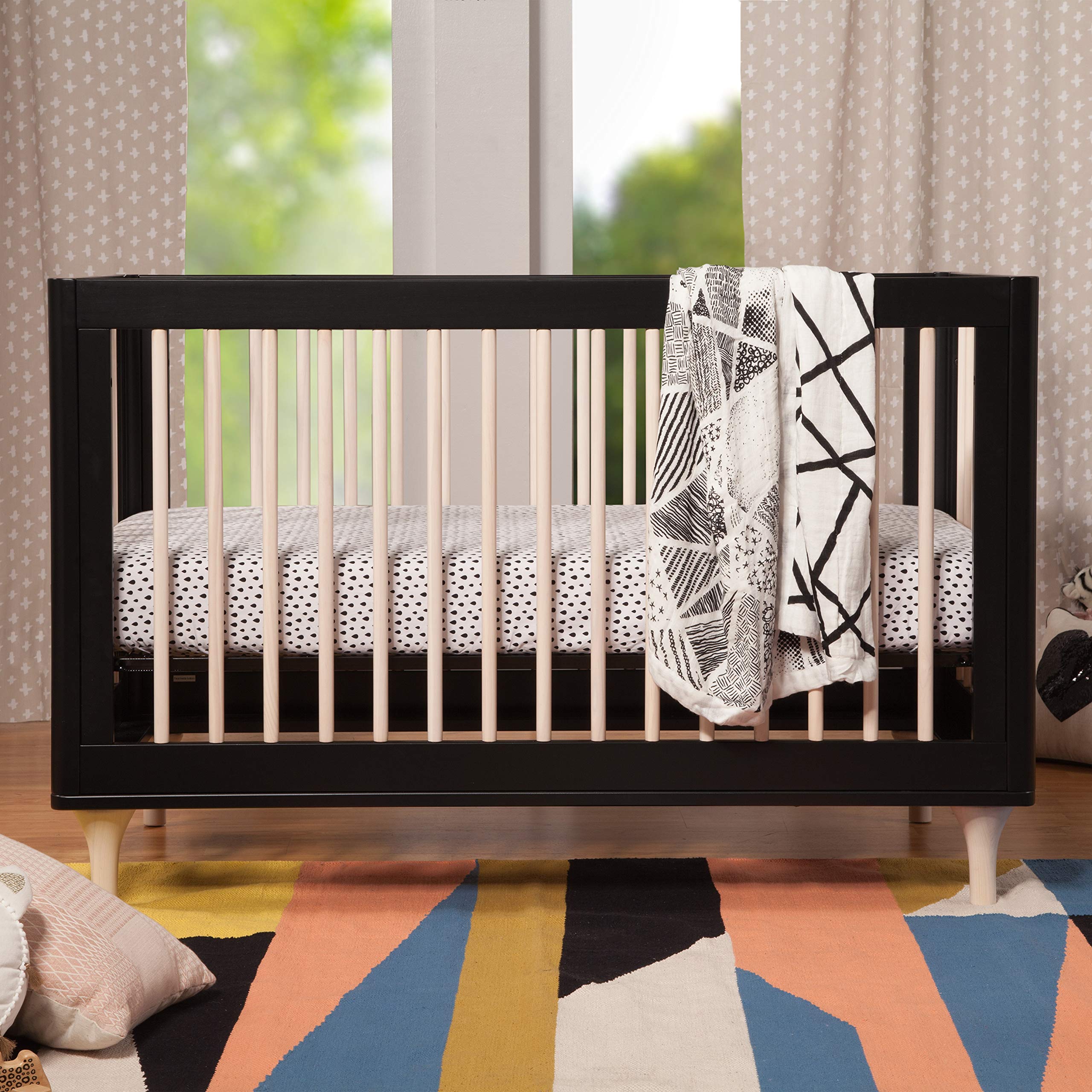 Babyletto Lolly 3-In-1 Convertible Crib With Toddler Bed Conversion Kit In Black And Washed Natural, Greenguard Gold Certified