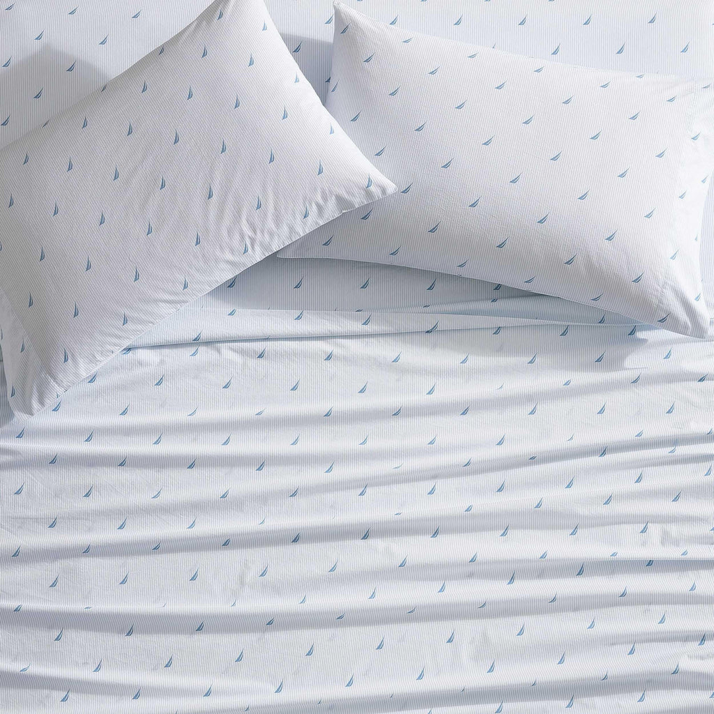 Nautica - King Sheets, Cotton Percale Bedding Set, Casual Home Decor (Boat Stripe Pale Blue, King)