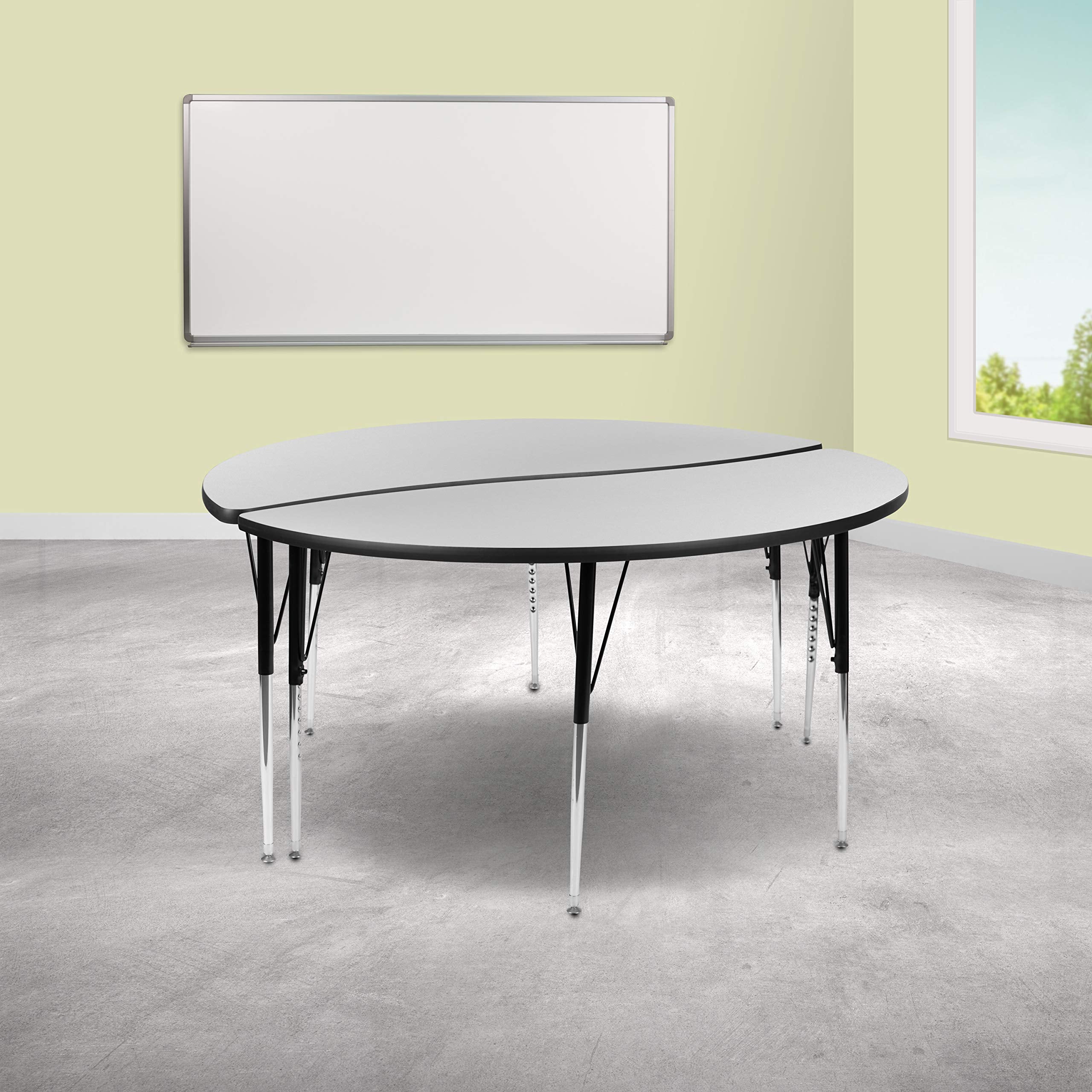 Flash Furniture Emmy 2 Piece Emmy 60" Circle Wave Flexible Grey Thermal Laminate Activity Table Set - Standard Height Adjustable Legs