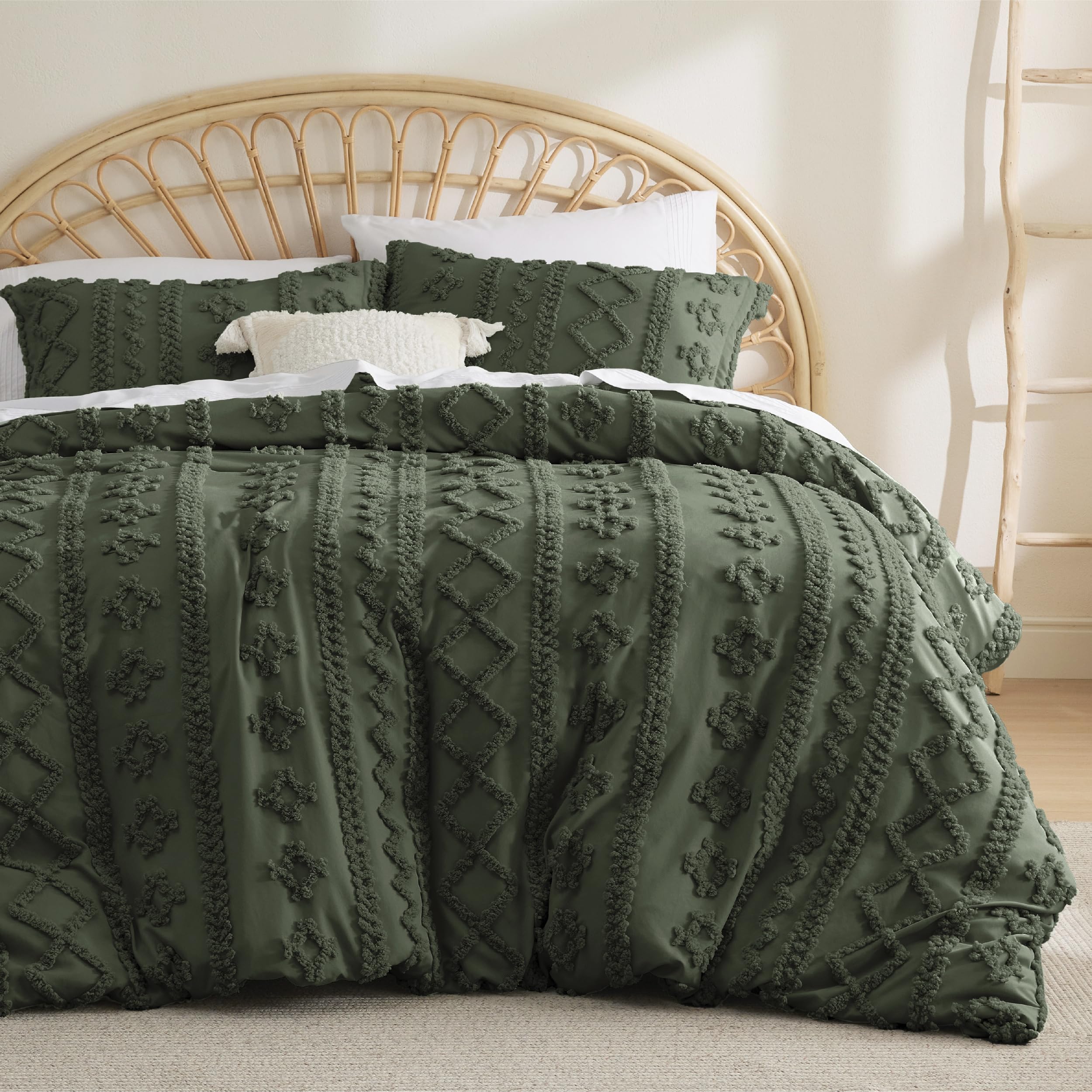 Bedsure Twin/Twin Xl Duvet Cover - Boho Duvet Cover Twin Size For All Seasons, 2 Pieces Soft Shabby Chic Embroidery Boho Bedding Duvet Cover For Gifts (Olive Green, Twin/Twin Xl, 68X90)