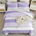 Litanika Lavender Comforter Set King - 3 Pieces Lightweight Lavender Purple White Colorblock Stripe Fluffy Bedding Comforter Set