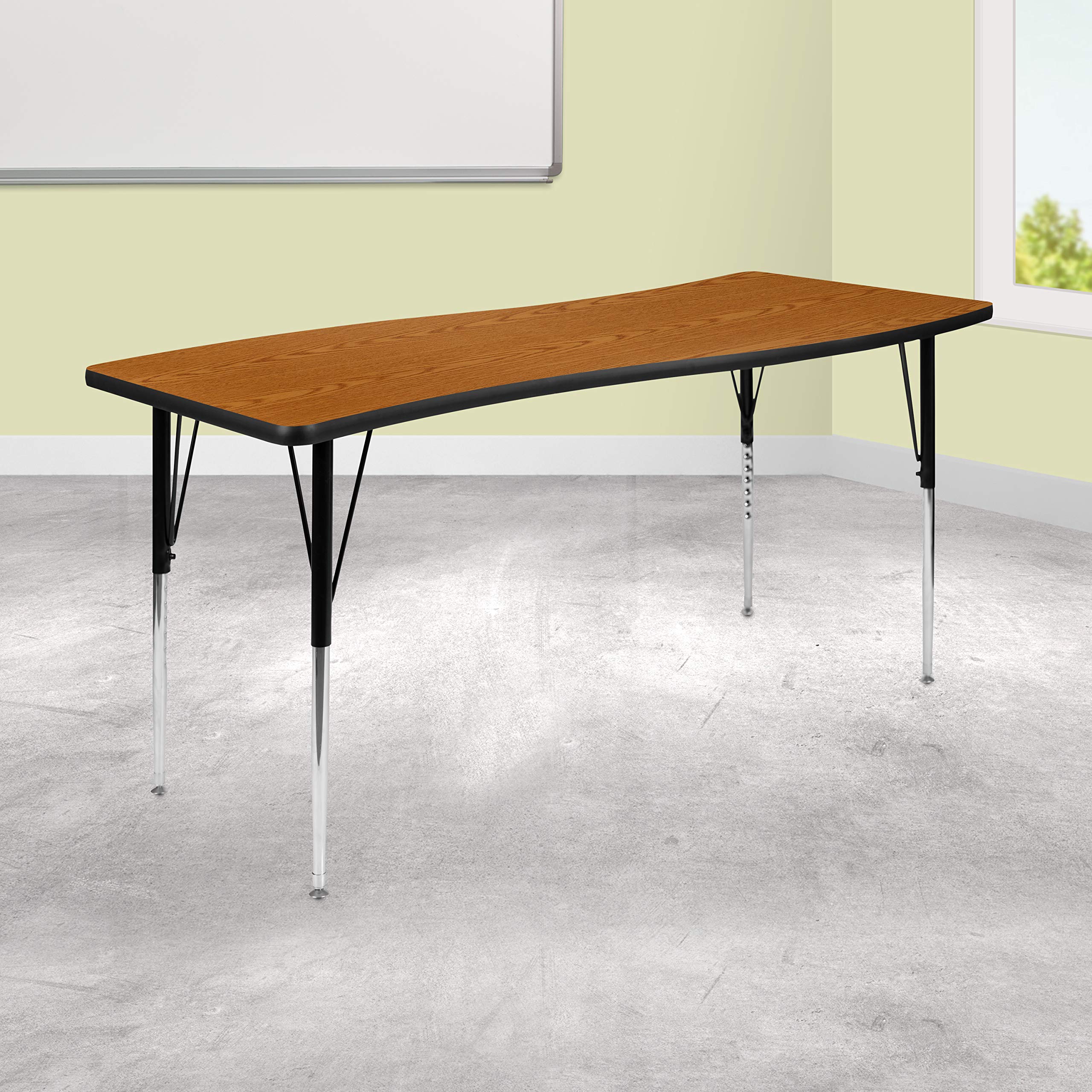 Flash Furniture Wren 26W x 60L Rectangular Wave Flexible Collaborative Oak Thermal Laminate Activity Table - Standard Height Adj