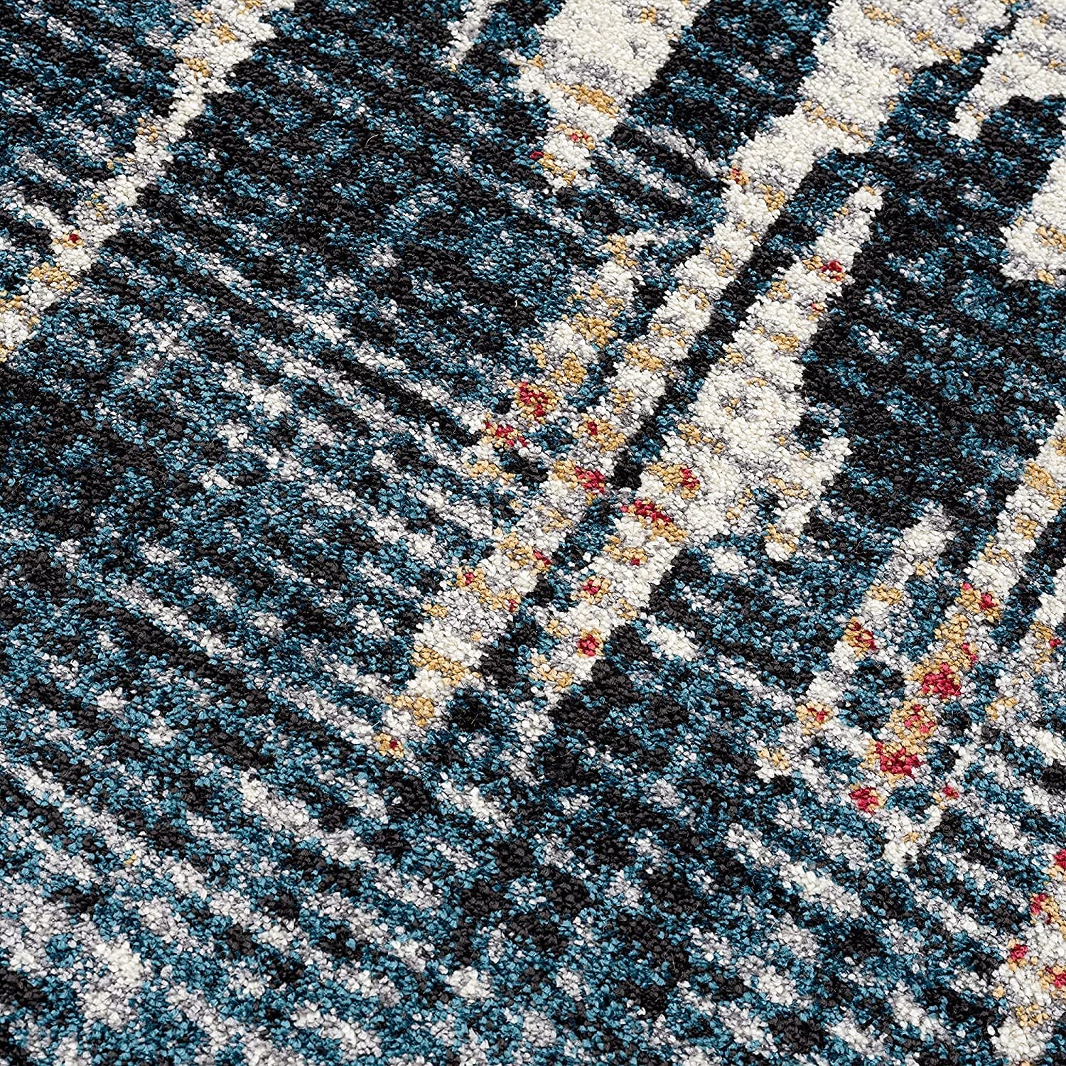 HomeRoots Multi 100% Twisted Polyester 4â€ x 6â€ Blue and Red Mod Distressed Area Rug