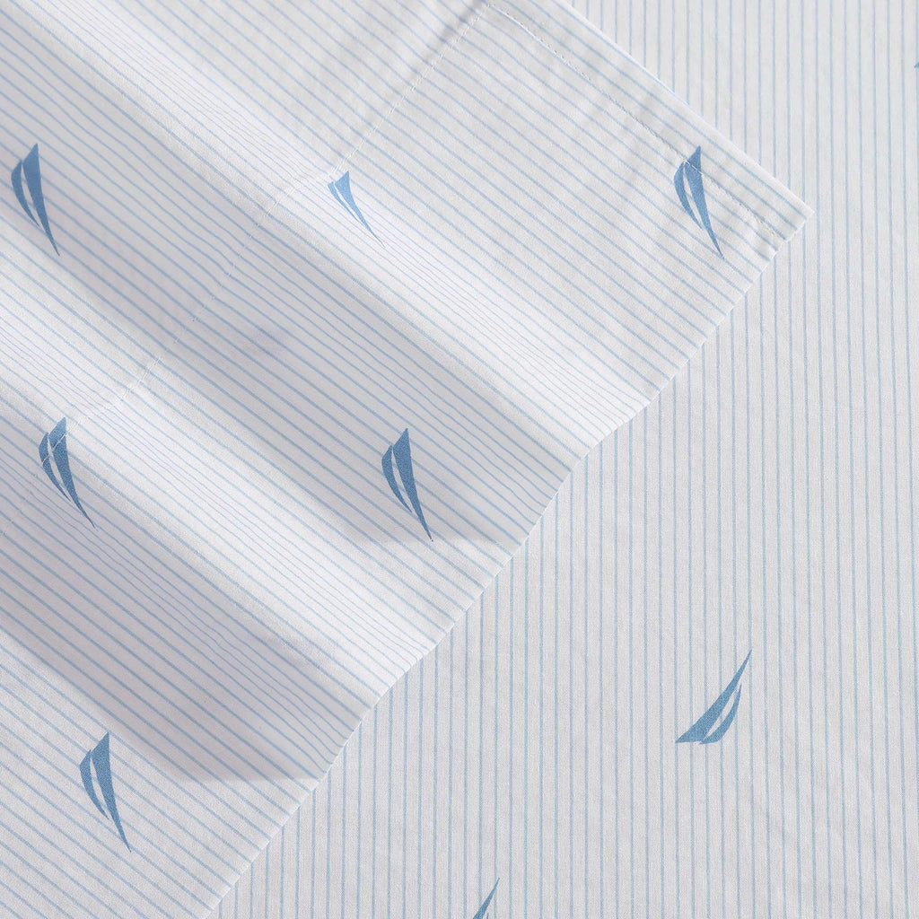 Nautica - King Sheets, Cotton Percale Bedding Set, Casual Home Decor (Boat Stripe Pale Blue, King)