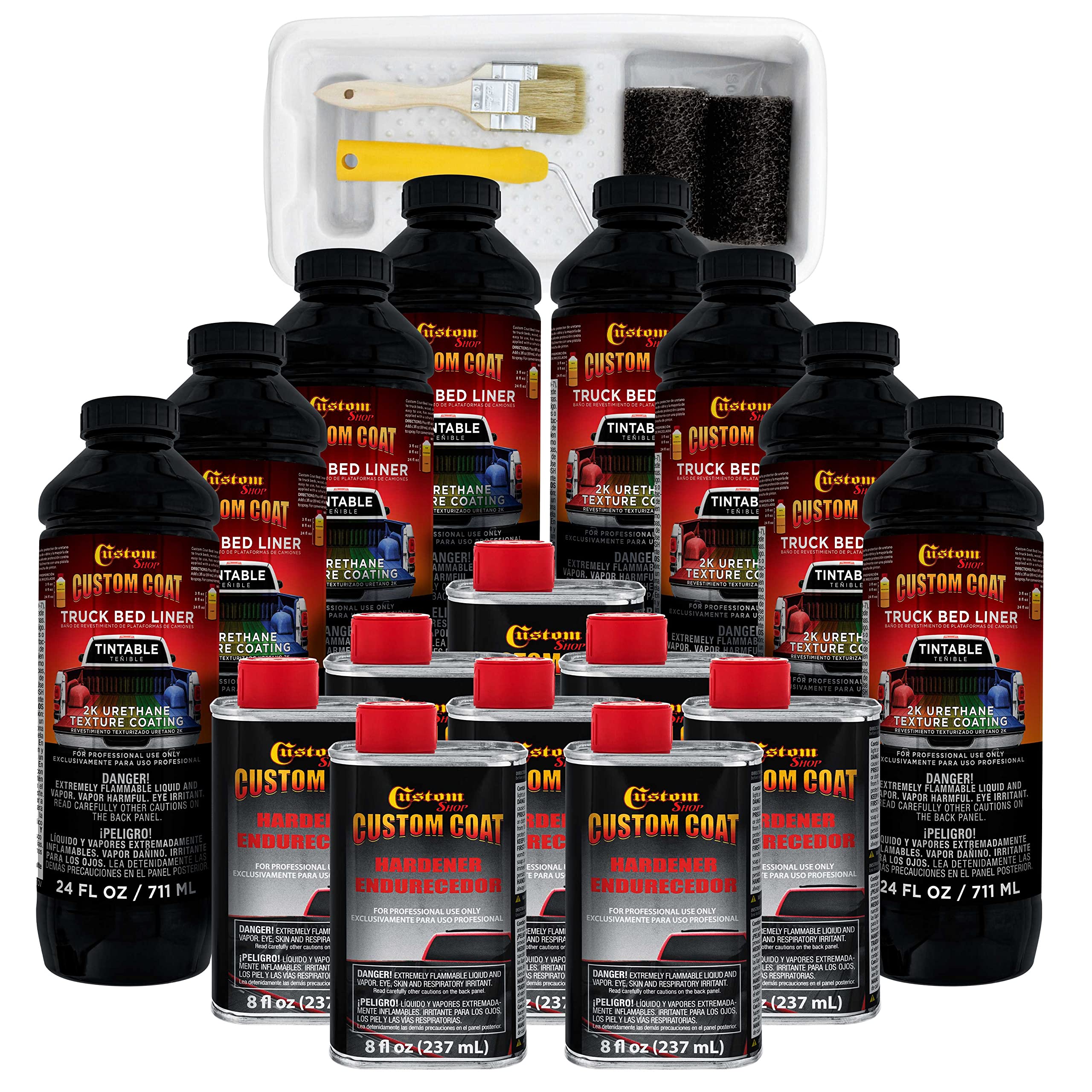 Custom Coat Tintable Base Only 2 Gallon Urethane Roll-On, Brush-On Or Spray-On Truck Bed Liner Kit With Roller And Brush Applica