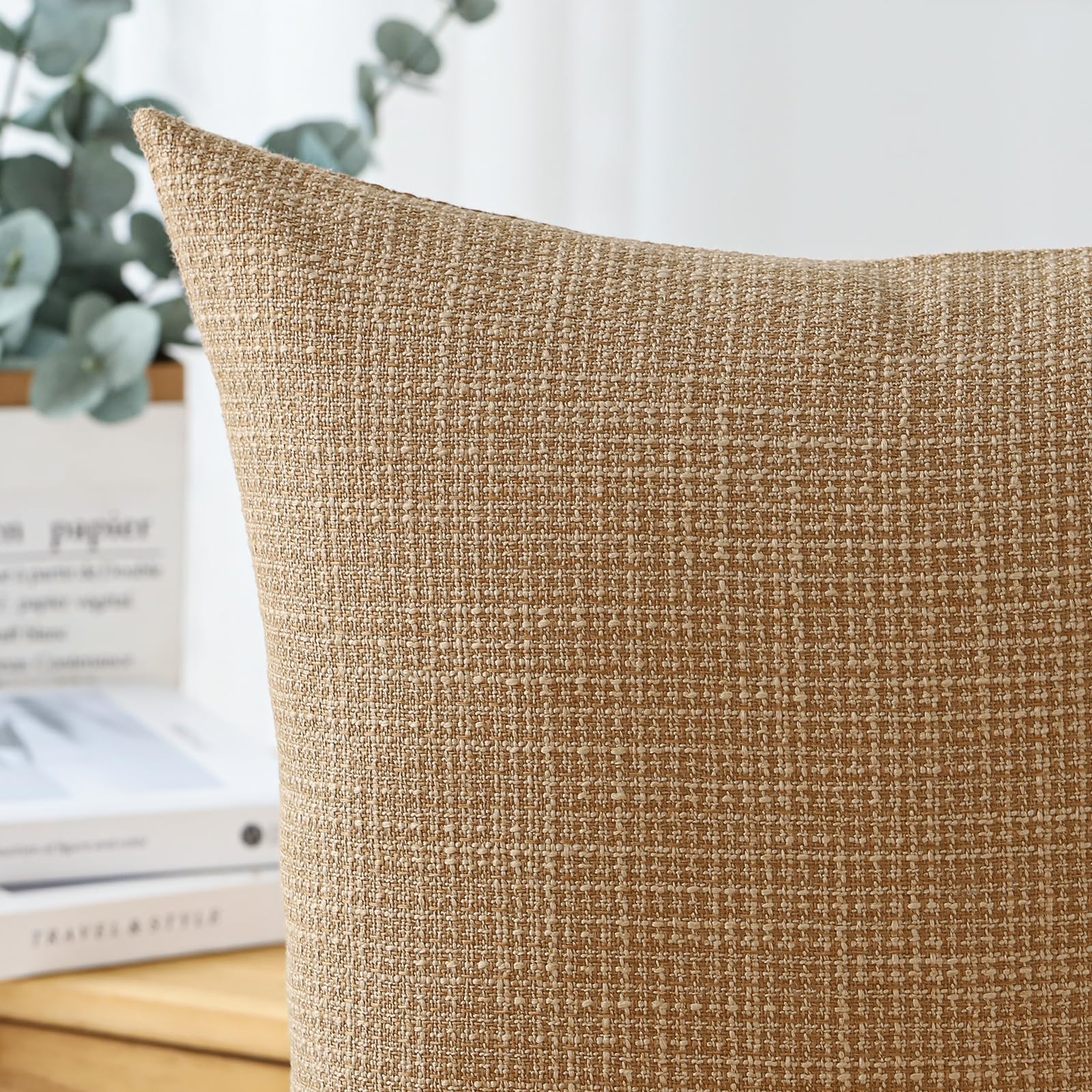 Otostar Pack Of 2 Throw Pillow Covers 12X20 Inch Linen Light Brown Pillowcases Farmhouse Decorative Solid Pillow Covers 30X50 Cm