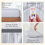 California Design Den Blue Stripe Sheets, 100% Organic Cotton Percale Sheets, Deep Pocket Twin Xl Sheets & Pillowcase Set - Blue Stripe