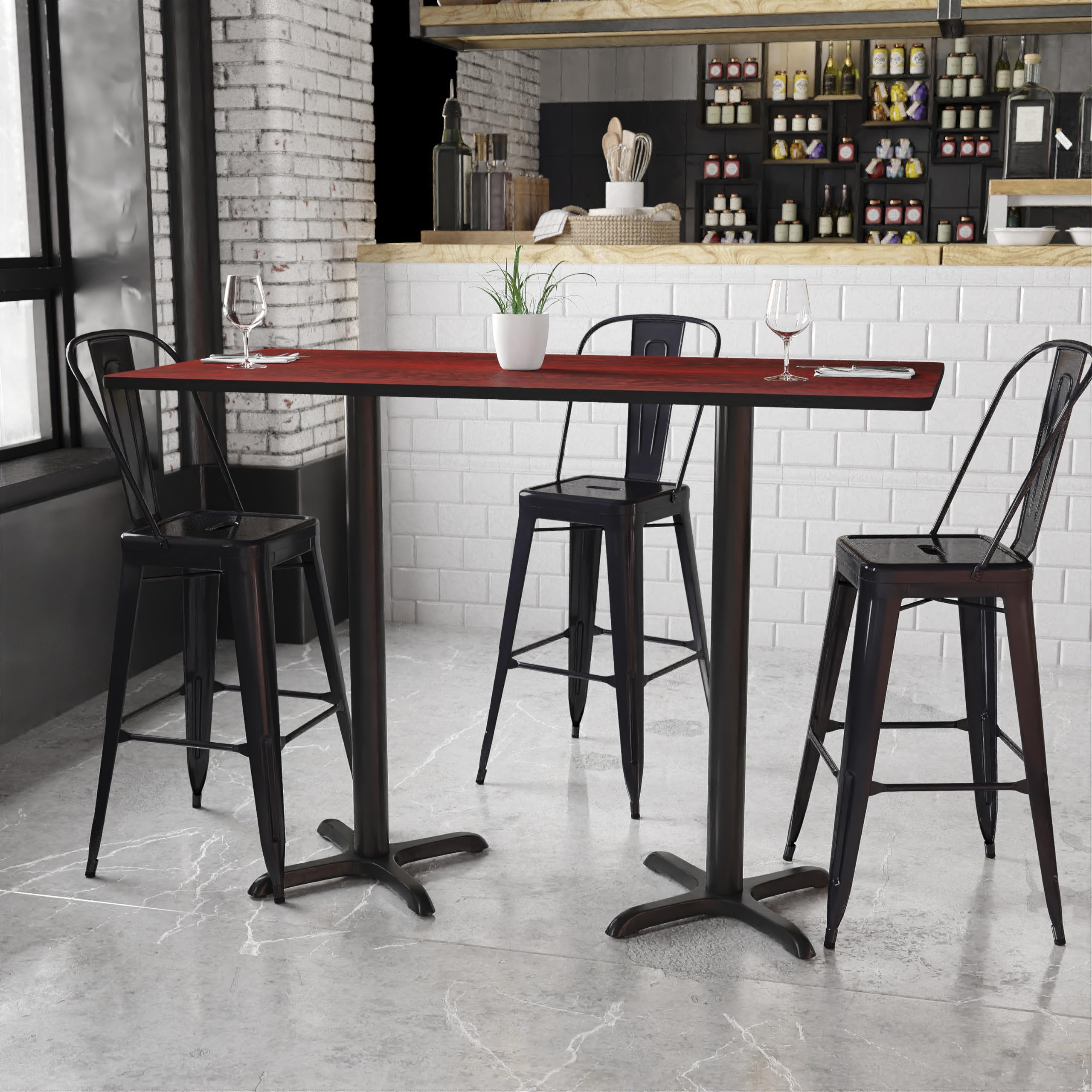 Flash Furniture Stiles 30'' x 60'' Rectangular Mahogany Laminate Table Top with 22'' x 22'' Bar Height Table Bases