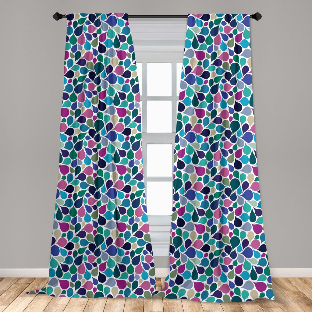 Ambesonne Abstract Window Curtains Pack Of 2, Digital Raindrops Leafage Creative Contemporary Style Print, Lightweight Set With