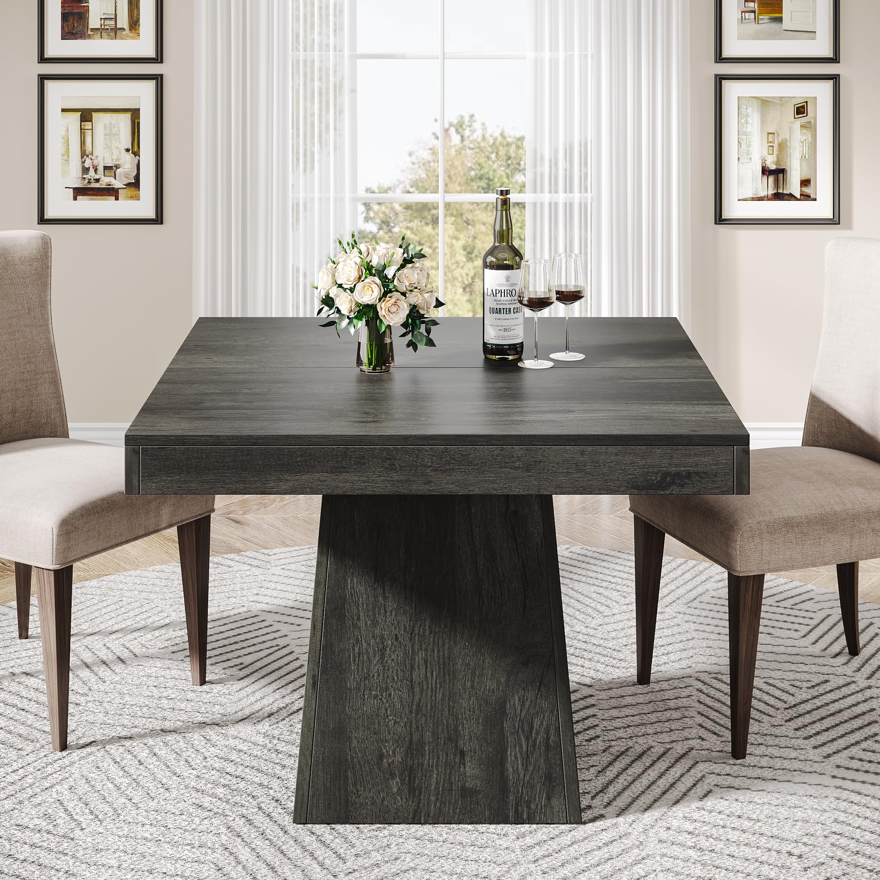 Tribesigns Square Dining Table For 4, 31.5-Inch Small Kitchen Table With Sturdy Pedestal Base, Farmhouse Dinner Table For Dining