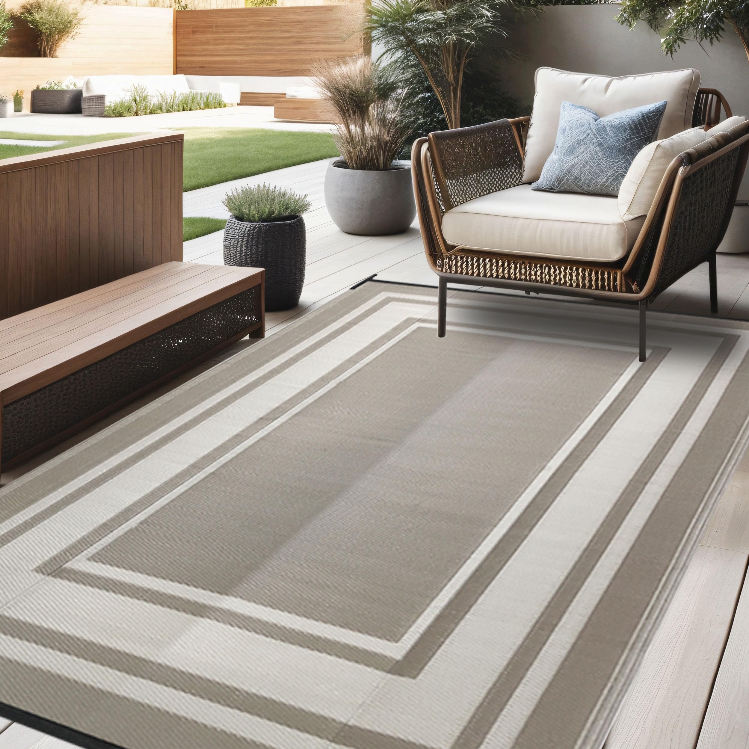 Rurality Outdoor Rugs 5X8 For Patios Clearance,Waterproof Mats For Porch,Deck,Plastic Straw Area Rugs For Backyard,Balcony,Reversible,Geometric