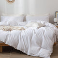 Moomee Bedding Duvet Cover Set 100% Washed Cotton Linen Like Textured Breathable Durable Soft Comfy (Bright White, Oversized Que