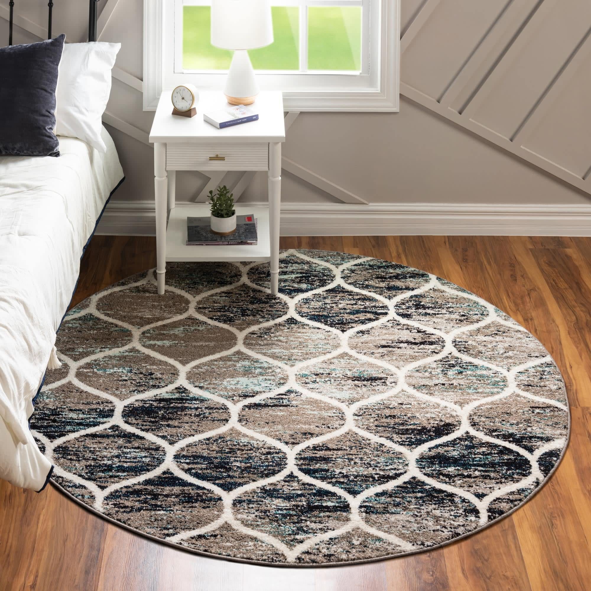 Unique Loom Trellis Frieze Collection Area Rug - Rounded (3 Round, Blue Multi/ Ivory)