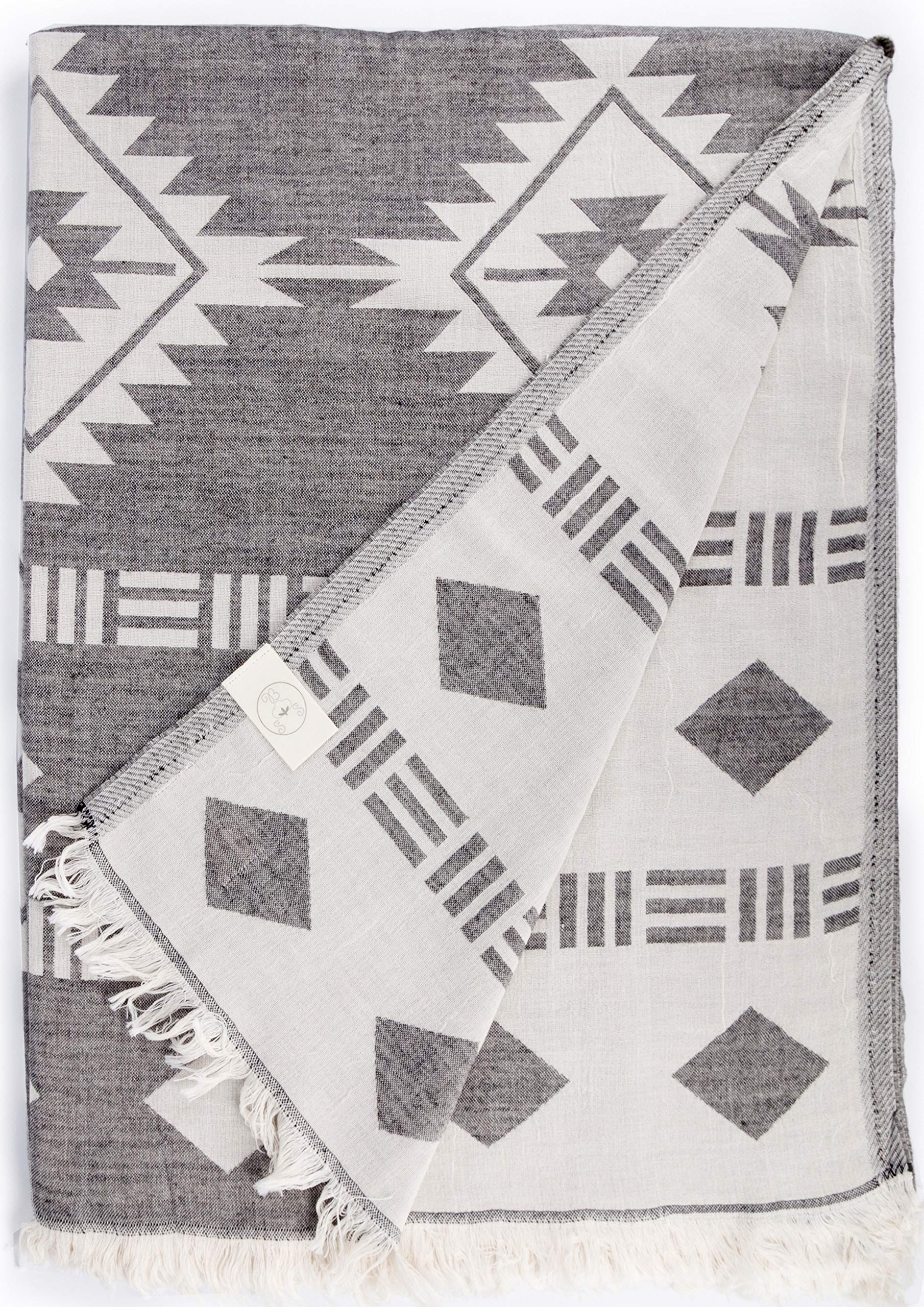 Bersuse 100% Cotton Belize XL Throw Blanket Turkish Towel Beach Blanket - Beach Camping Essentials - 75x90 Inches, Black
