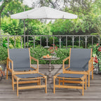 Greesum 4 Piece Furniture Outdoor Acacia Wood Chair With Ottoman For Porch, Balcony, Deck, Patio, Backyard, Gray