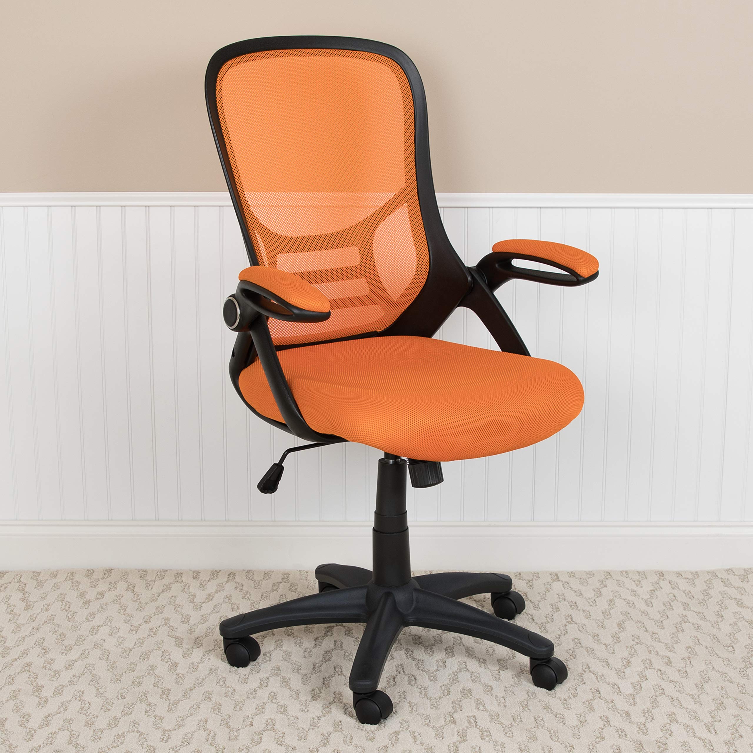 Flash Furniture Porter Mesh High Back Ergonomic Swivel Office Chair with Lumbar Support, Flip-Up Arms, Tilt Lock/Tilt Tension, Height Adjustable, Black/Black Frame