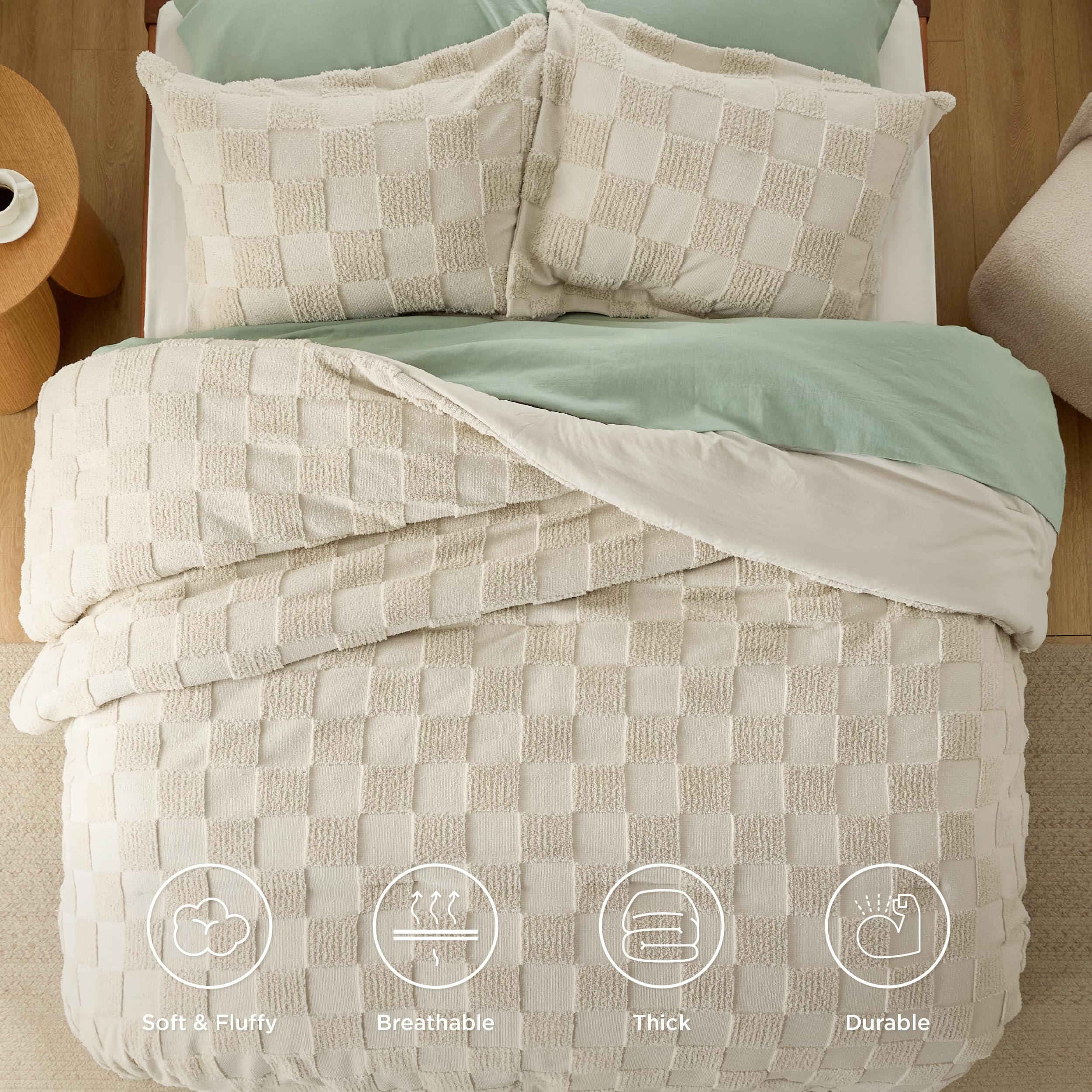 Bedsure Twin/Twin Xl Comforter Set Dark Grey, Boho Tufted Bedding Comforter Set, Checkered Farmhouse Shabby Chic Bed Set, 2 Pieces, 1 Plaid Geometric Comforter And 1 Pillow Sham