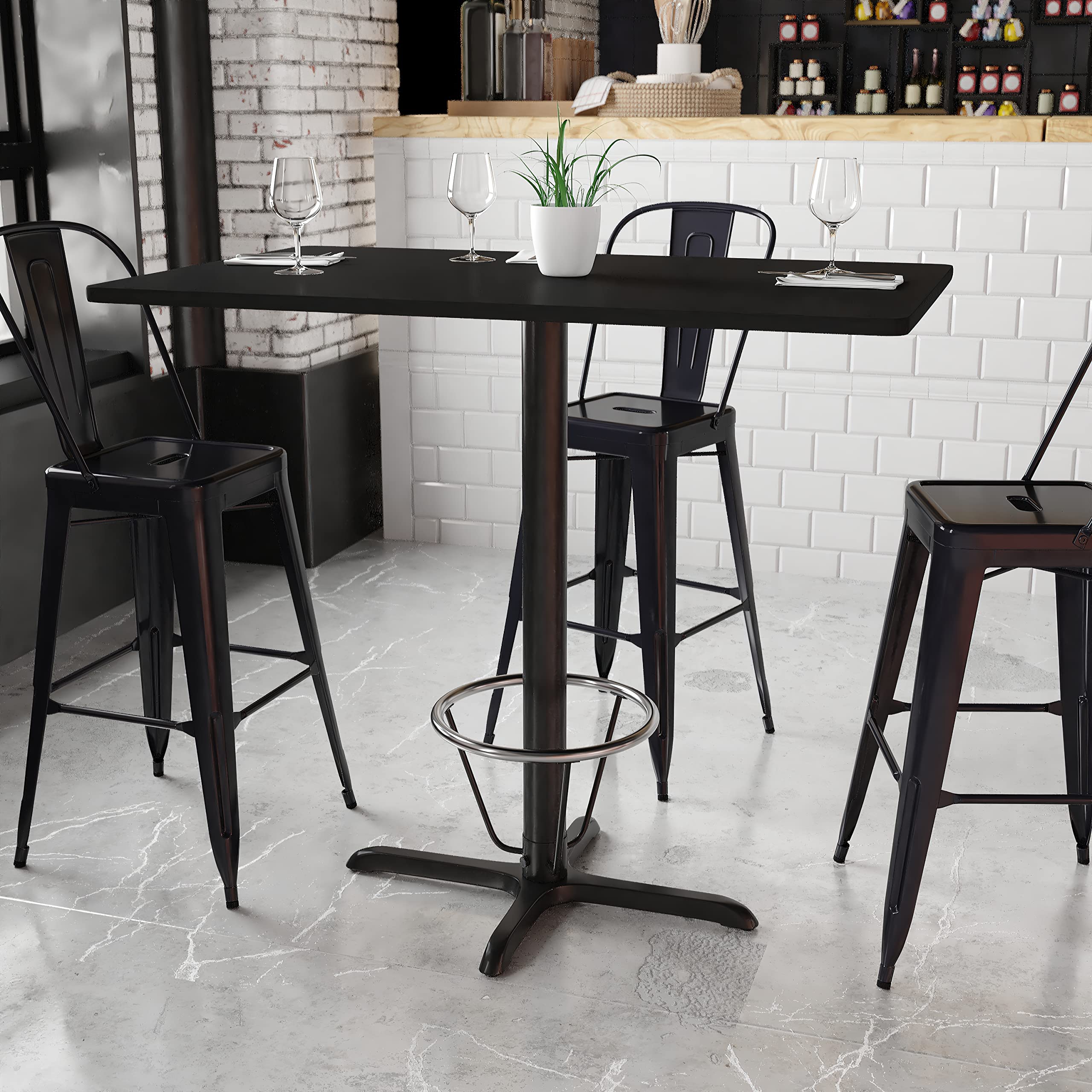 Flash Furniture Stiles 30'' X 48'' Rectangular Black Laminate Table Top With 23.5'' X 29.5'' Bar Height Table Base And Foot Ring