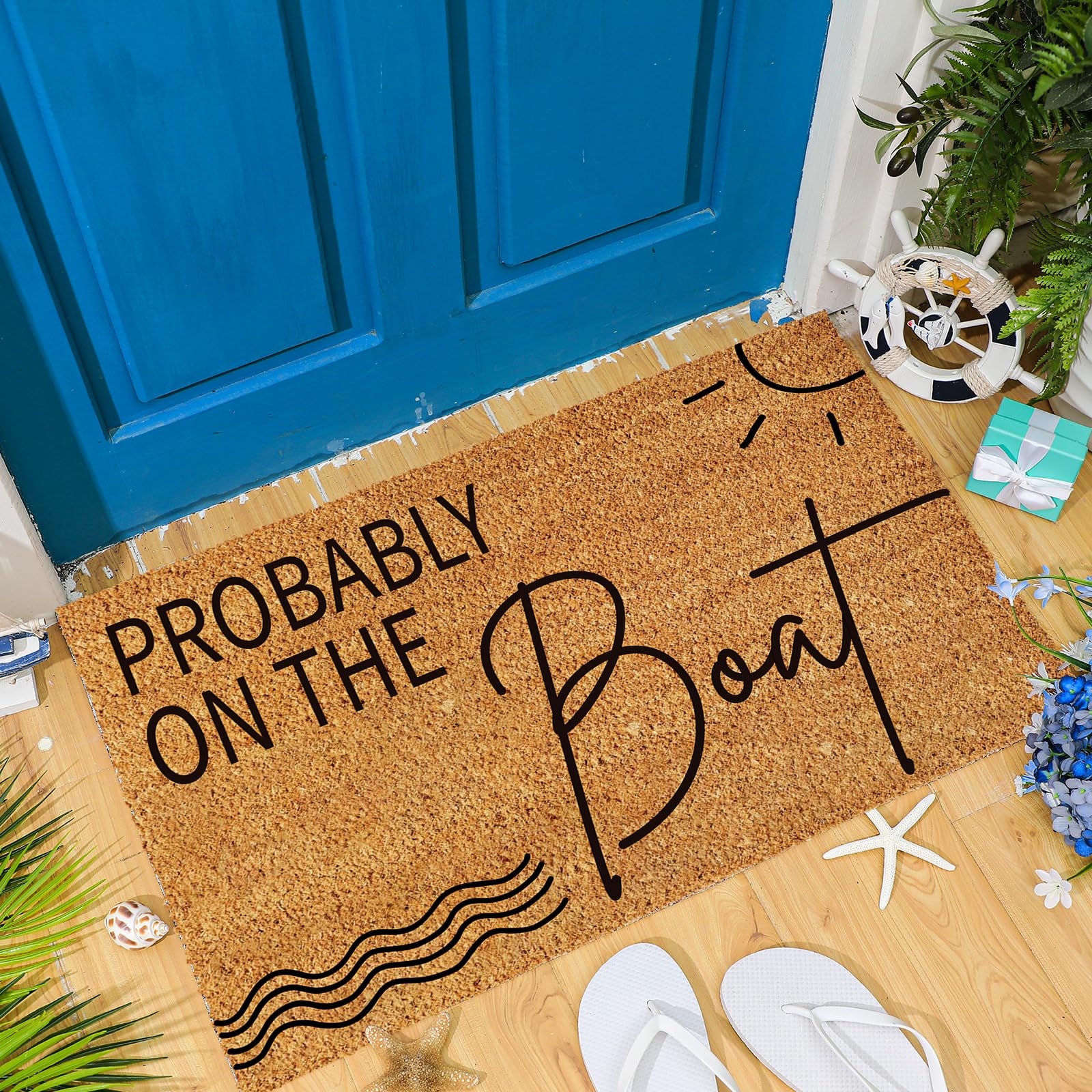 Ceenna Probably On The Boat Coir Doormat Summer Welcome Door Mat Nautical Beach Doormat Front Door Mat For Summer Porch Indoor D