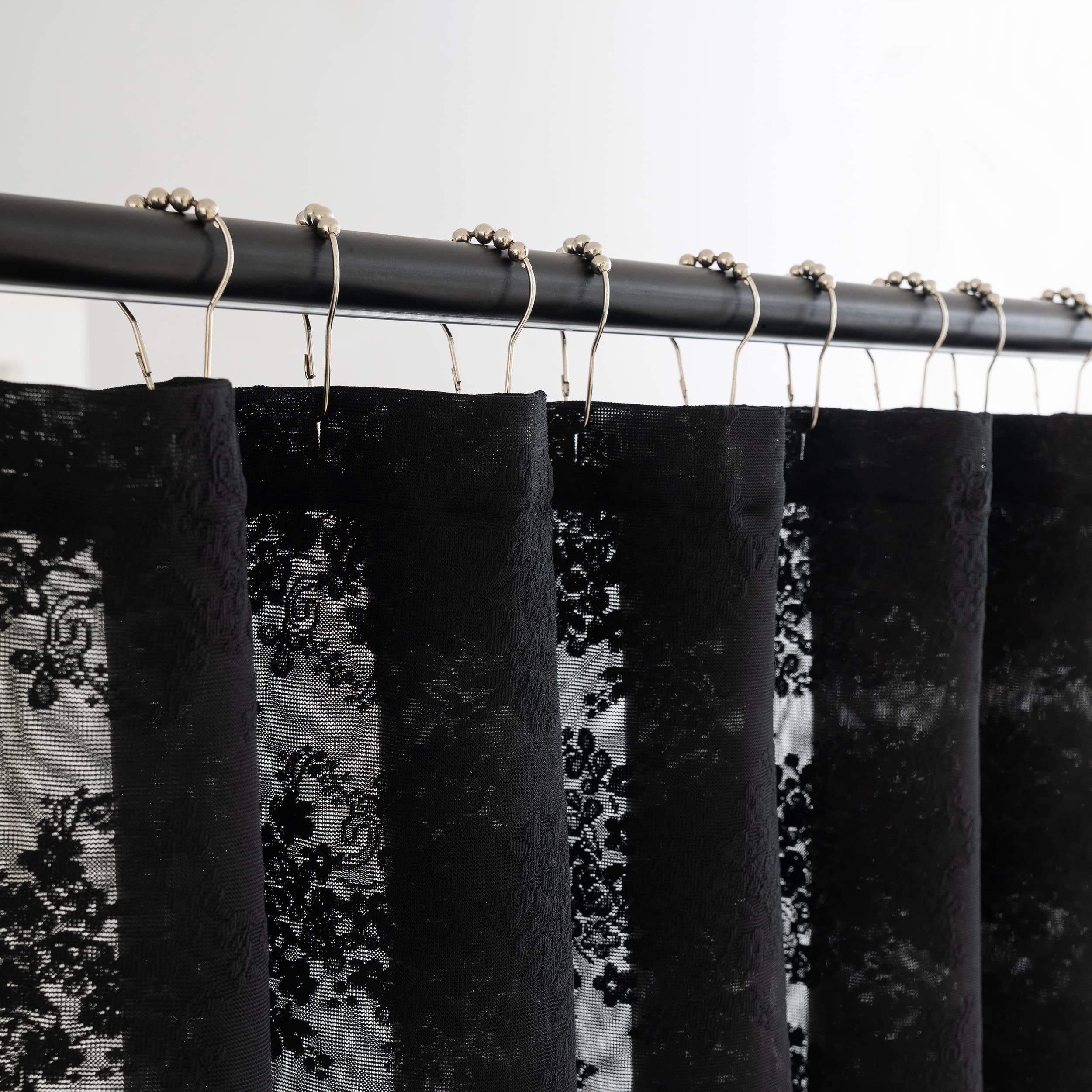 TUDECO Stall Shower Curtain - Black Lace Shower Curtain 36 x 72 Inch with Attach Valance, Gothic Floral Small RV Narrow Shower C