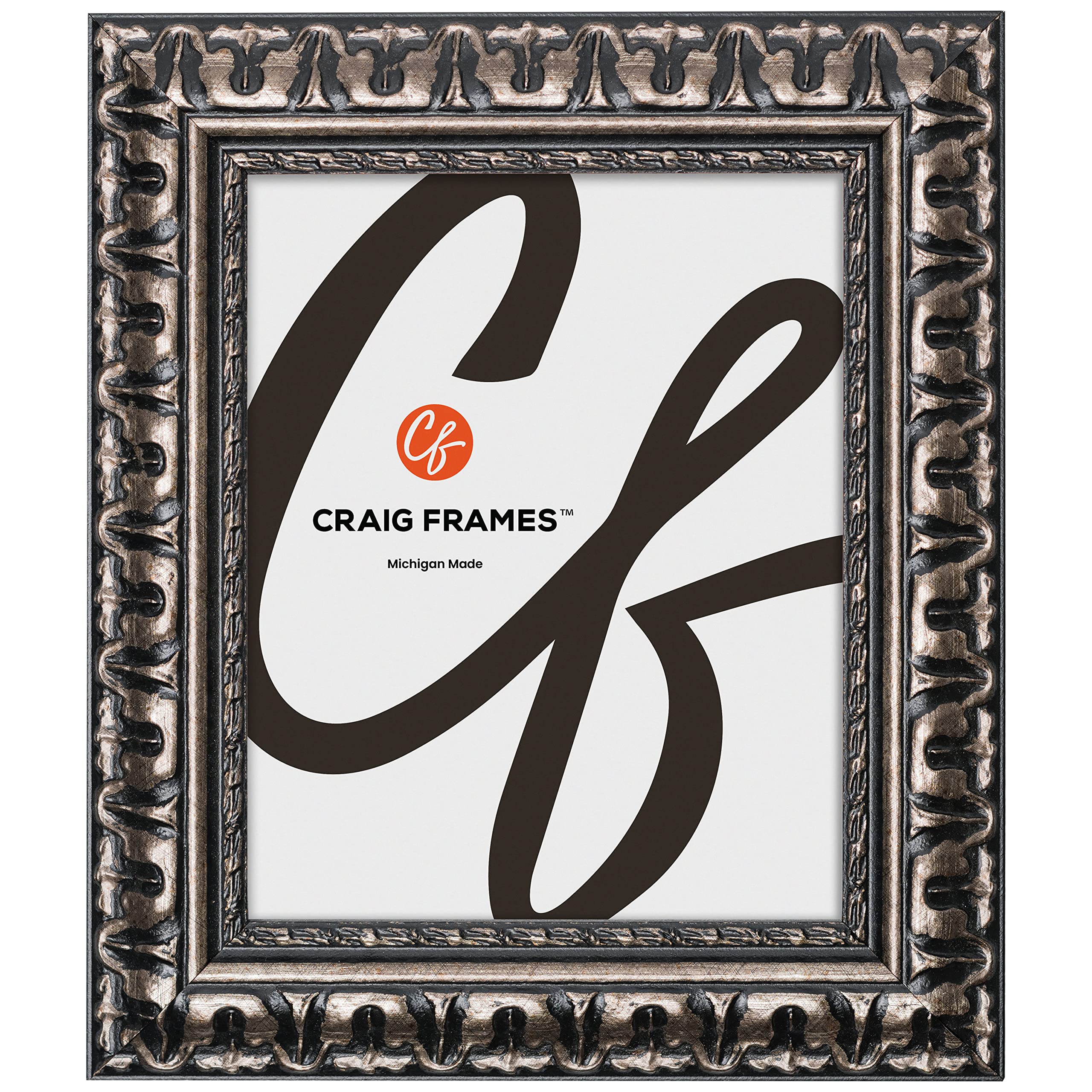 Craig Frames Bravado, 8.5x11 Picture Frame, Antique Silver