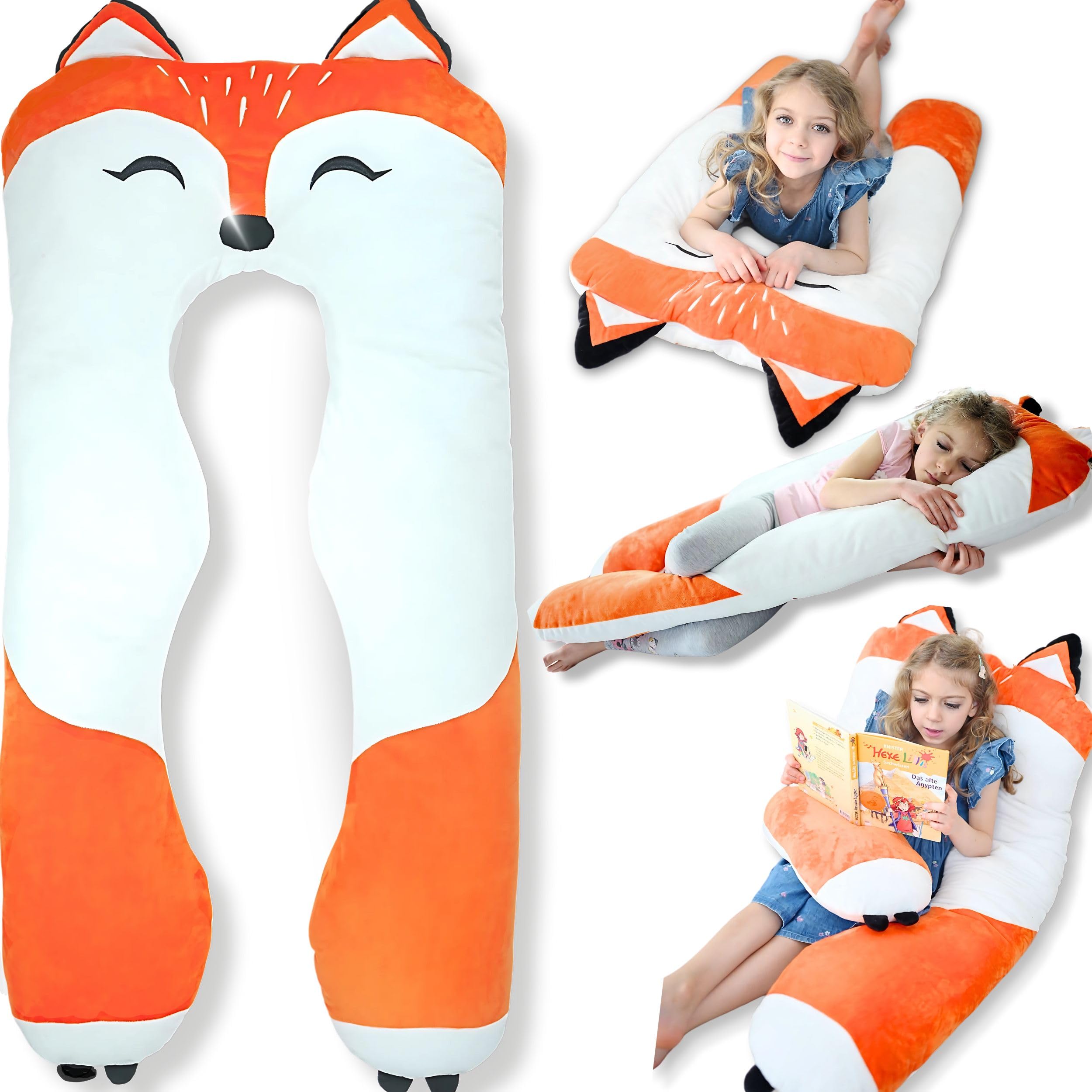 LUNAMIRA Fox U-Shape Body Pillow Microfibre Orange 47" for Kids