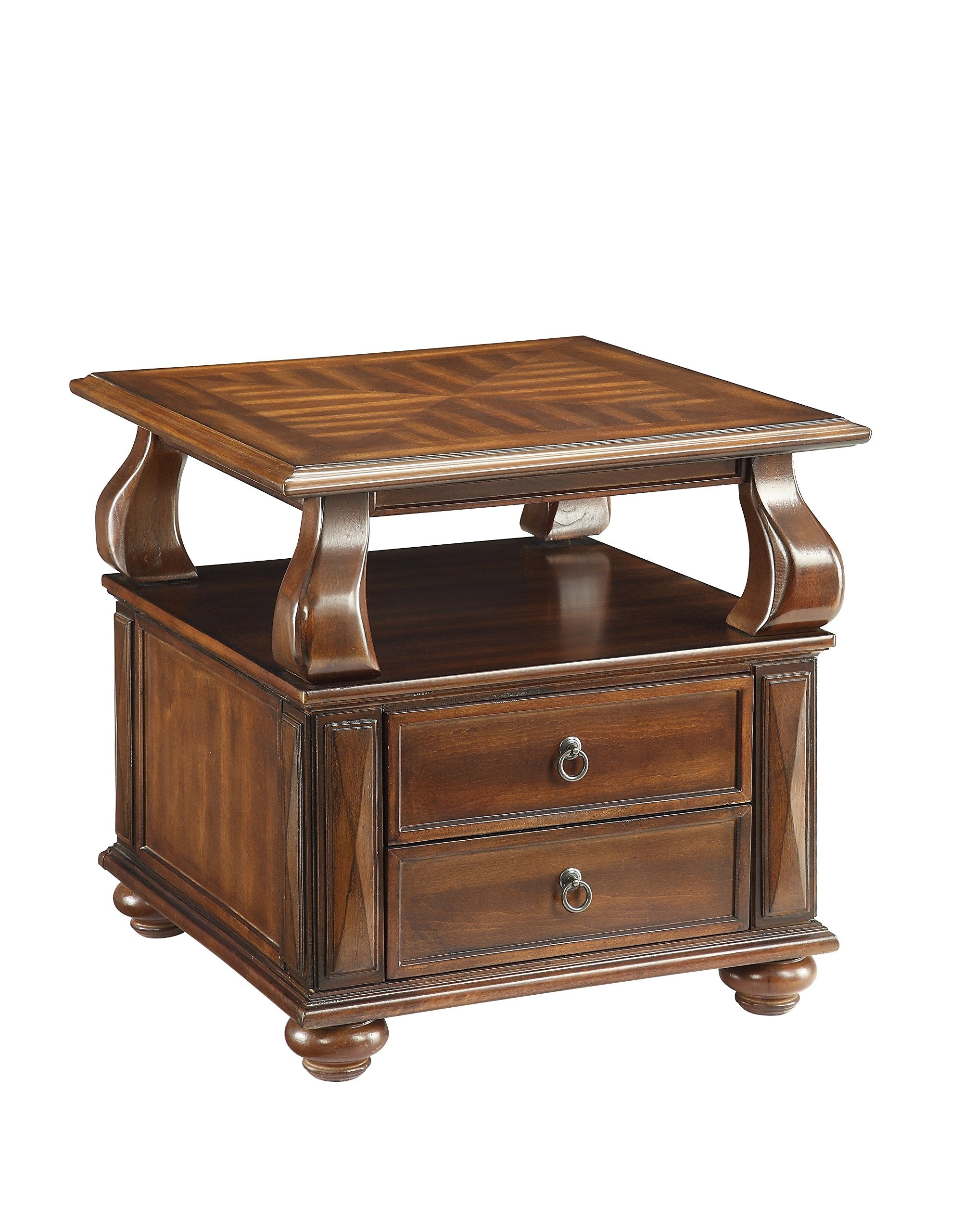 Acme Amado Rectangular 2-Drawer Wooden End Table with Open Shelf in Walnut