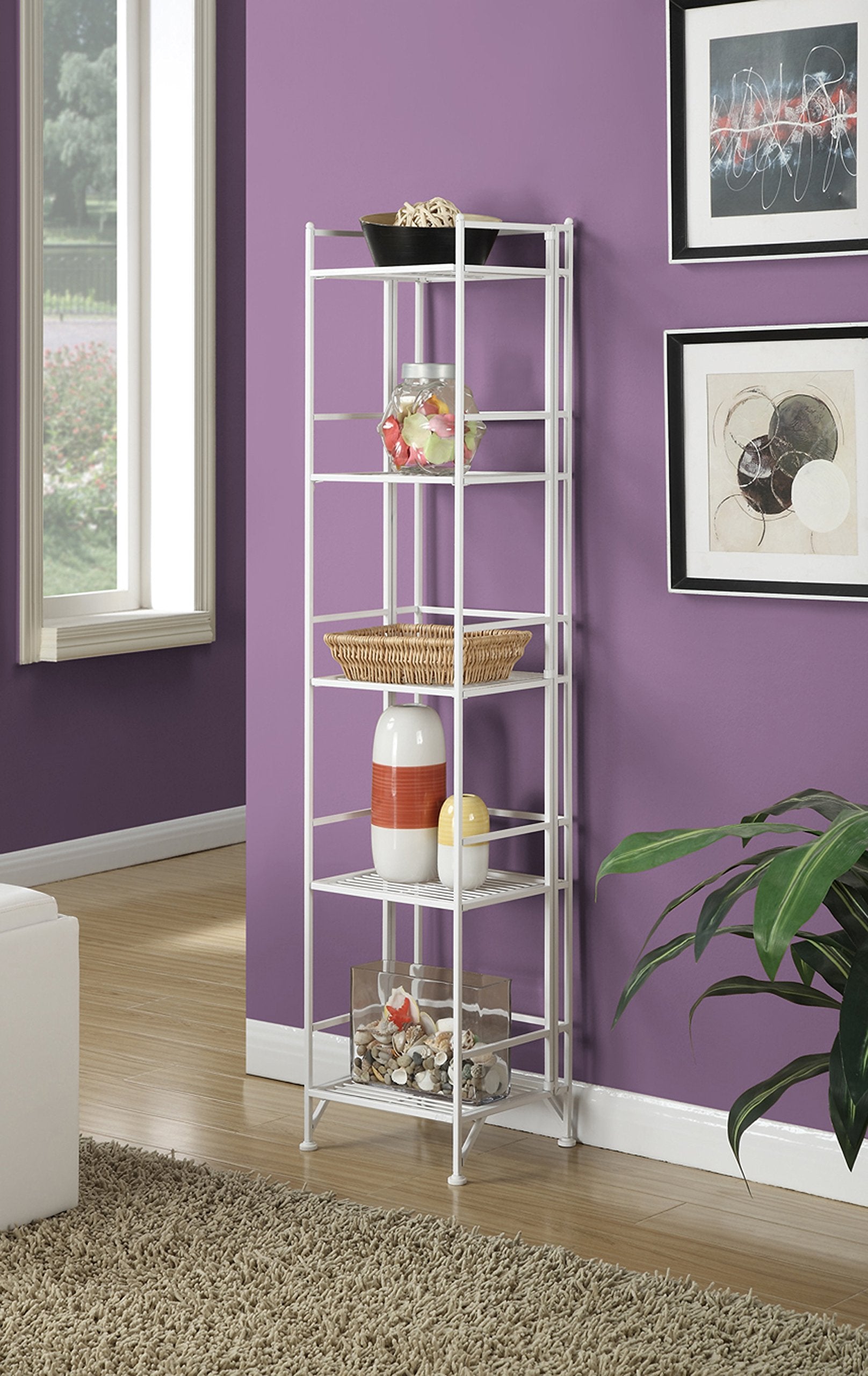 Convenience Concepts Xtra Storage Shelves - 5-Tier Folding Metal Shelving, Modern Shelves for Storage and Display in Living Room, Bathroom, Office, Kitchen, Garage, White