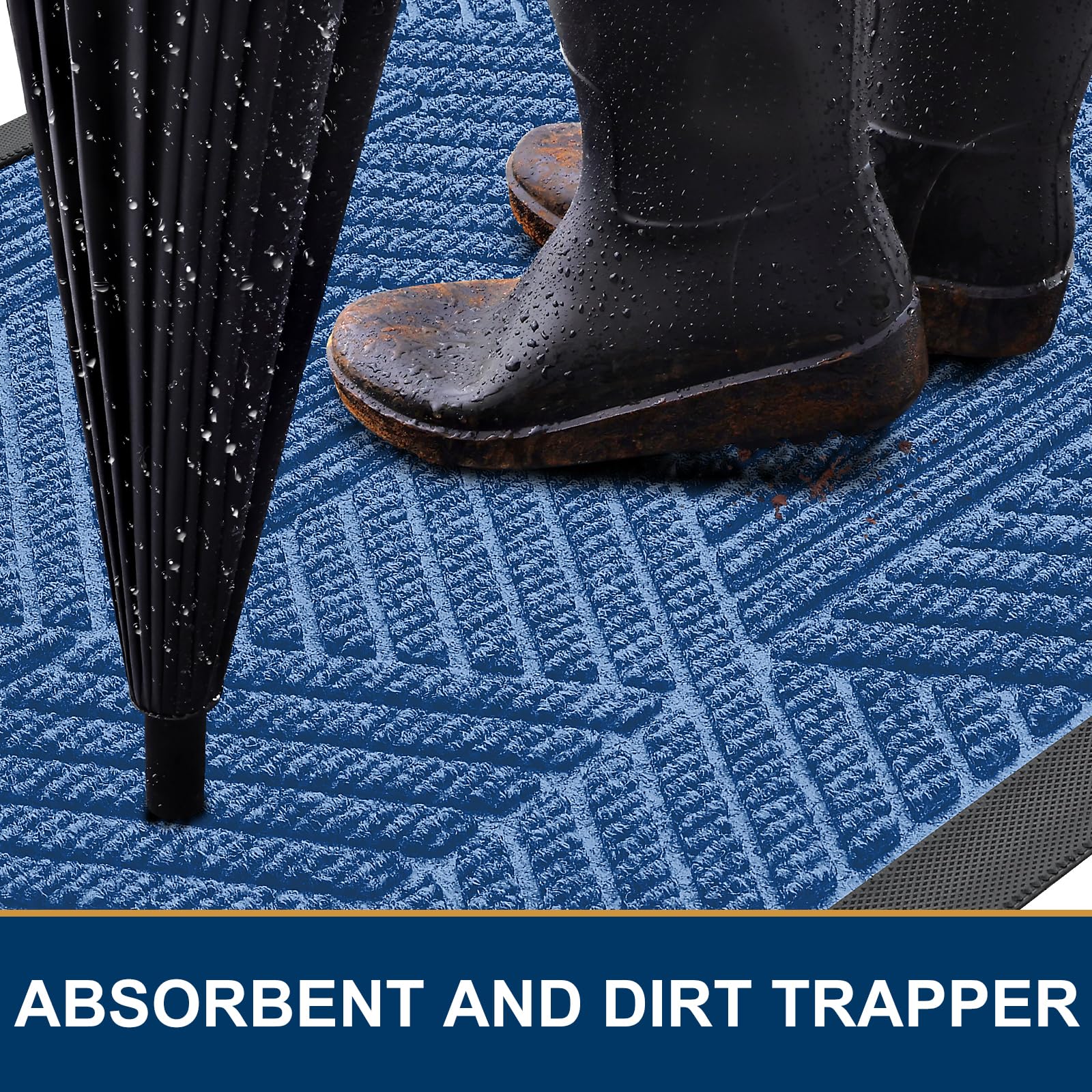 Smiry Front Door Mat Outside Entrance, Heavy Duty Natural Rubber Mat, Sturdy Trap Dirt And Moisture Indoor Outdoor Door Mat, Easy Clean Low Profile Doormat Outdoor Entrance, 36X24 Inch, Blue