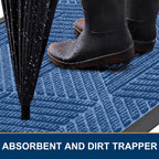 Smiry Front Door Mat Outside Entrance, Heavy Duty Sturdy Natural Rubber Doormat, Trap Dirt And Moisture, Easy Clean Low Profile Welcome Floor Mats For Indoor Outdoor Entry, 29.5X17 Inch, Blue