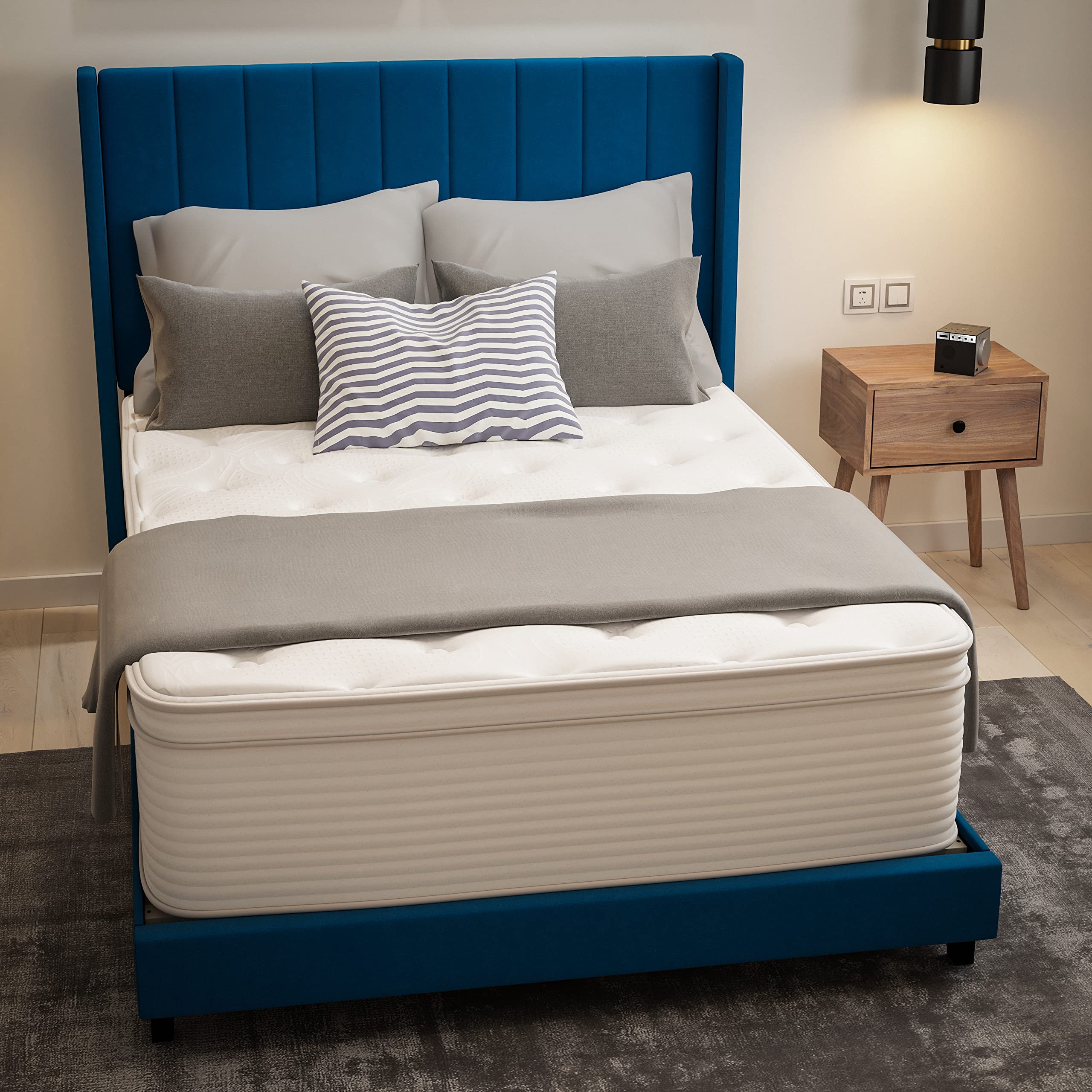 Flash Furniture Vista Hospitality Grade Commercial Mattress in a Box 14 Inch, Premium Memory Foam Hybrid Pocket Spring Mattress, Reinforced Edge Support, Full, White