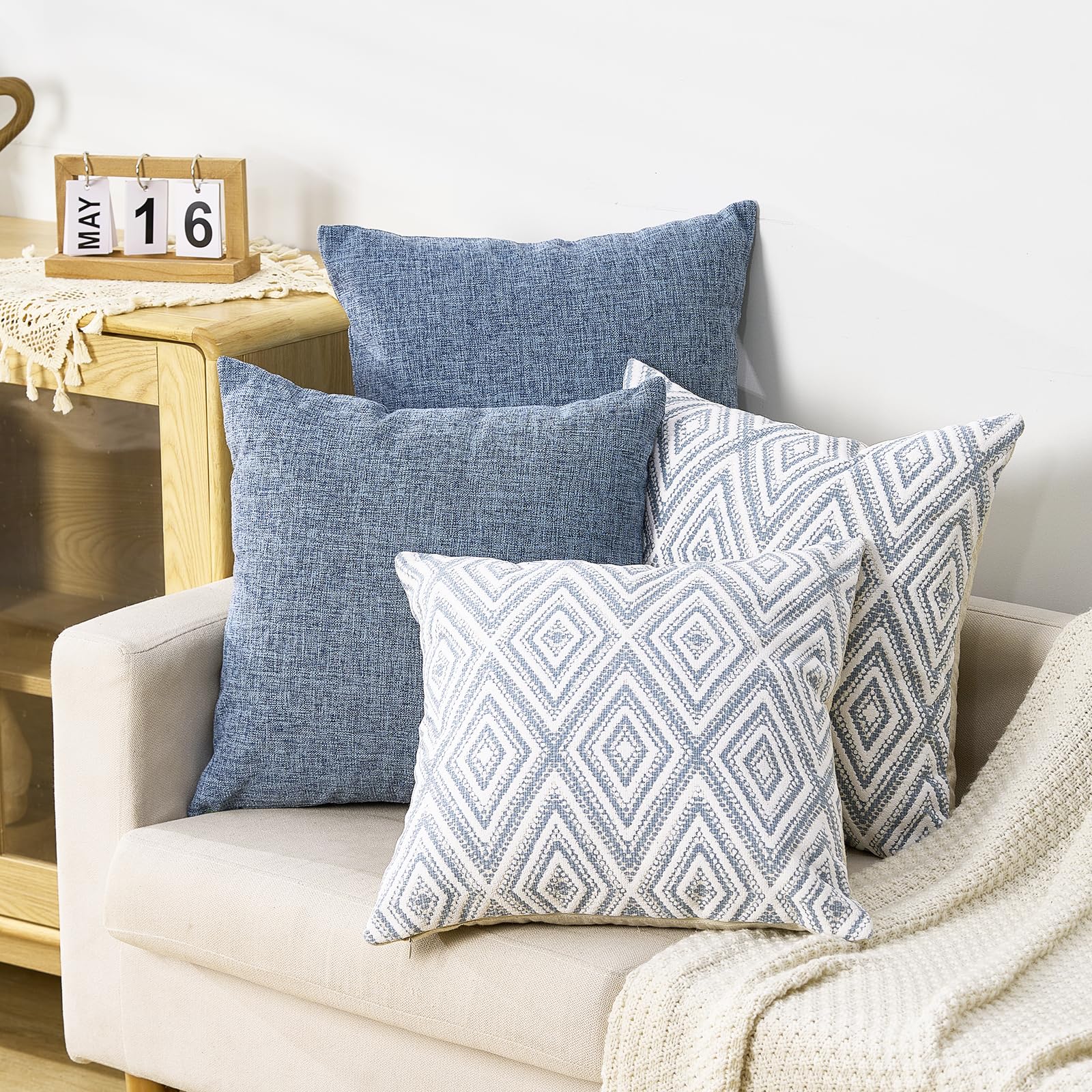 Hpuk Decorative Throw Pillow Covers Set Of 4 Couch Pillows Accent Cushion Cover For Couch Sofa Living Room, 20'X20' Inches, Blue