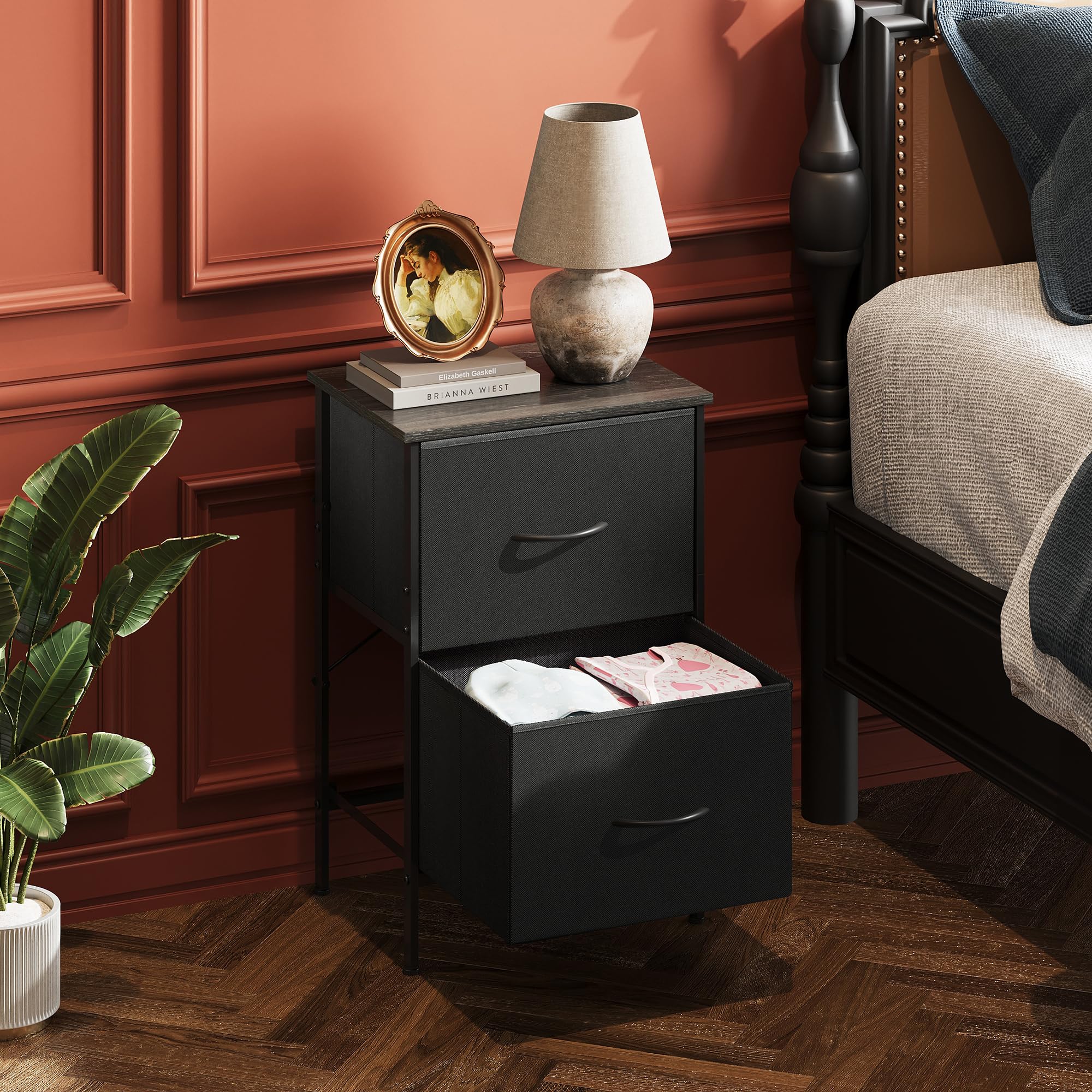 Wlive Nightstand Set Of 2, 2 Drawer Dresser For Bedroom, Small Dresser With 2 Drawers, Bedside Furniture, Night Stand, End Table With Fabric Bins For Bedroom, Dorm, Charcoal Black, Size L
