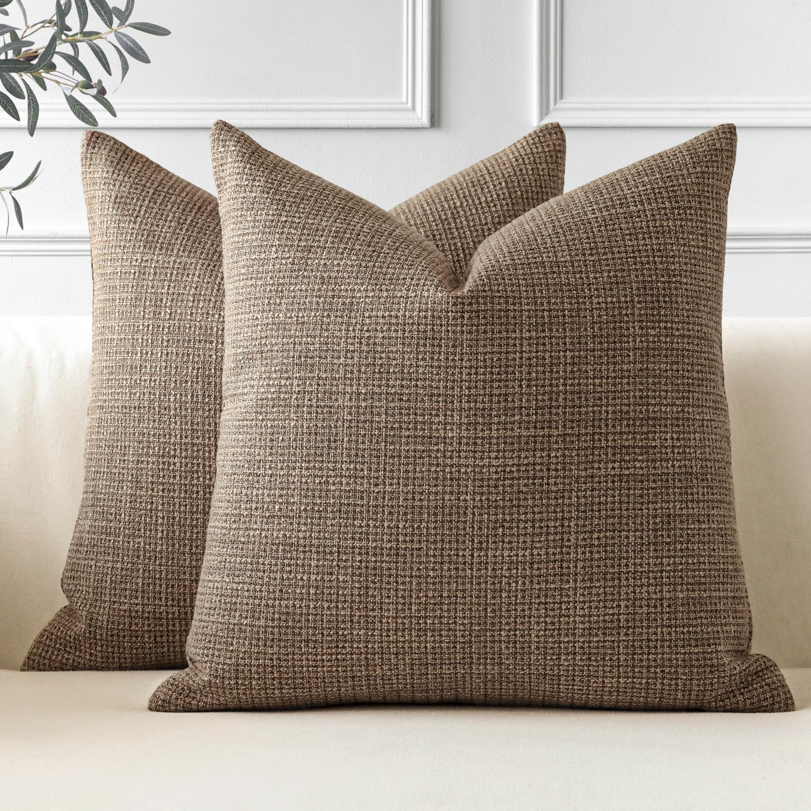 OTOSTAR Pack of 2 Throw Pillow Covers 20x20 Inch Linen Coffee Brown Pillowcases Farmhouse Decorative Solid Pillow Covers 50x50 c