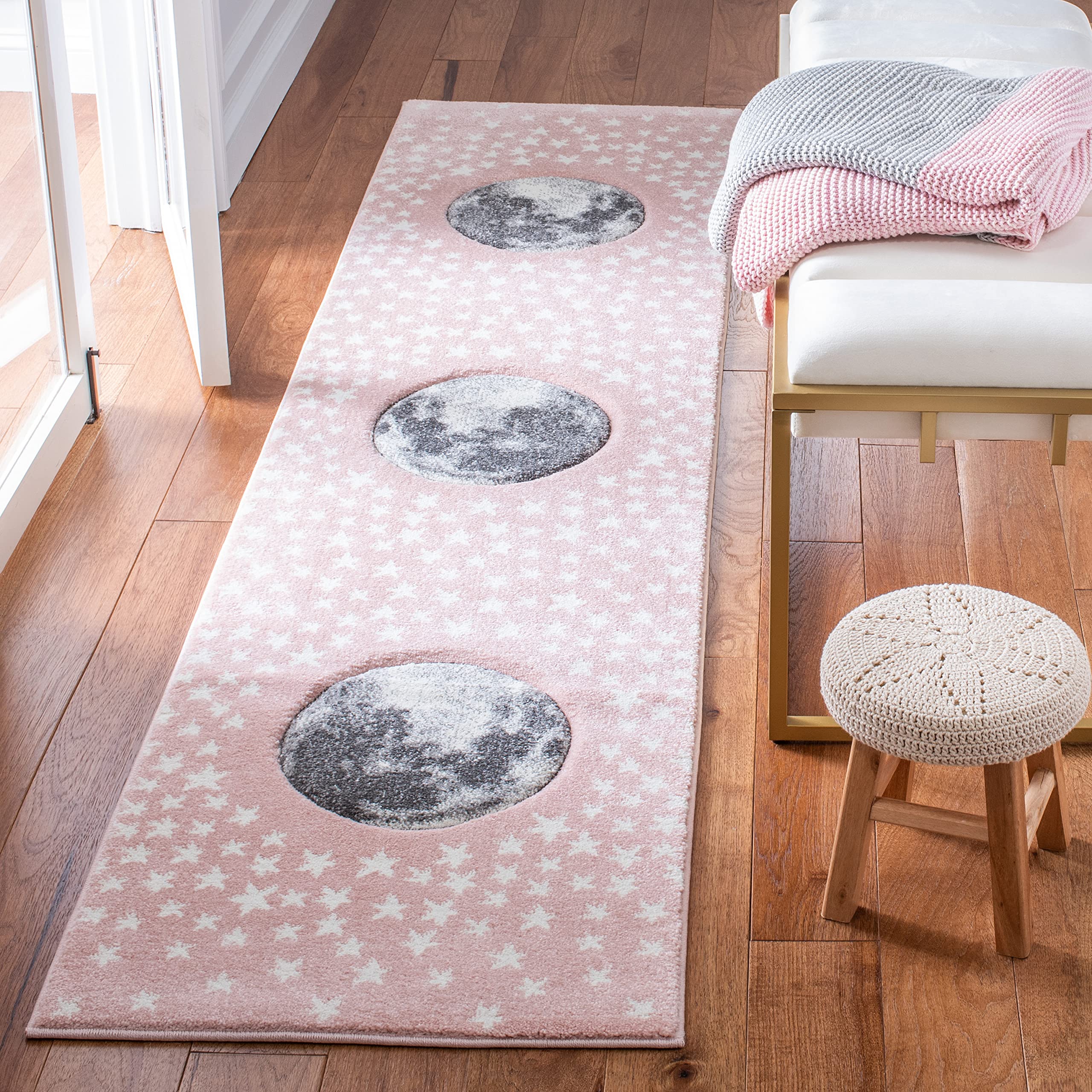 Safavieh Carousel Kids Collection Runner Rug - 2' X 8', Pink & Grey, Non-Shedding & Easy Care, Ideal For High Traffic Areas For