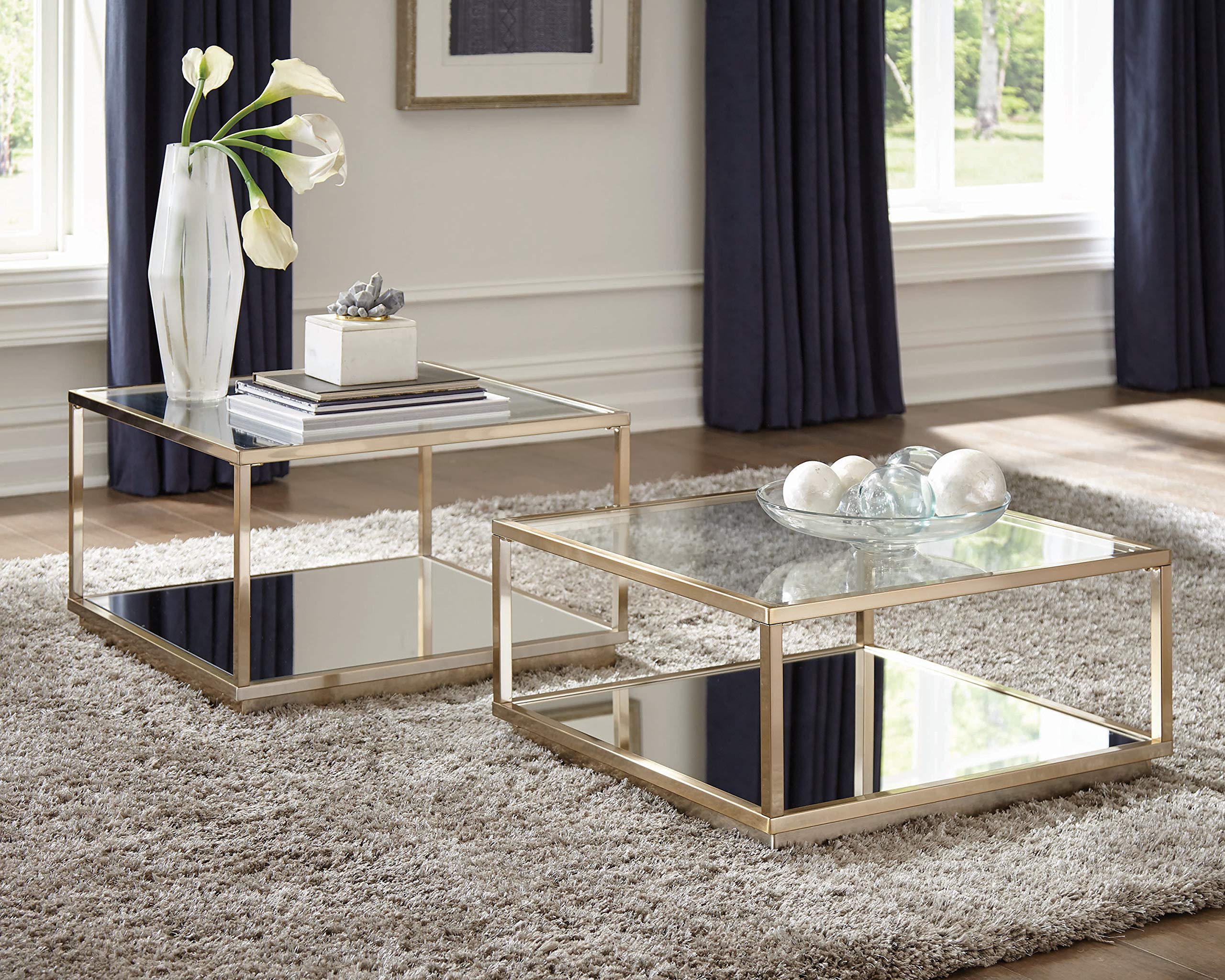 Coaster Home Furnishings 2-Piece Square Occasional Set Rose Brass
