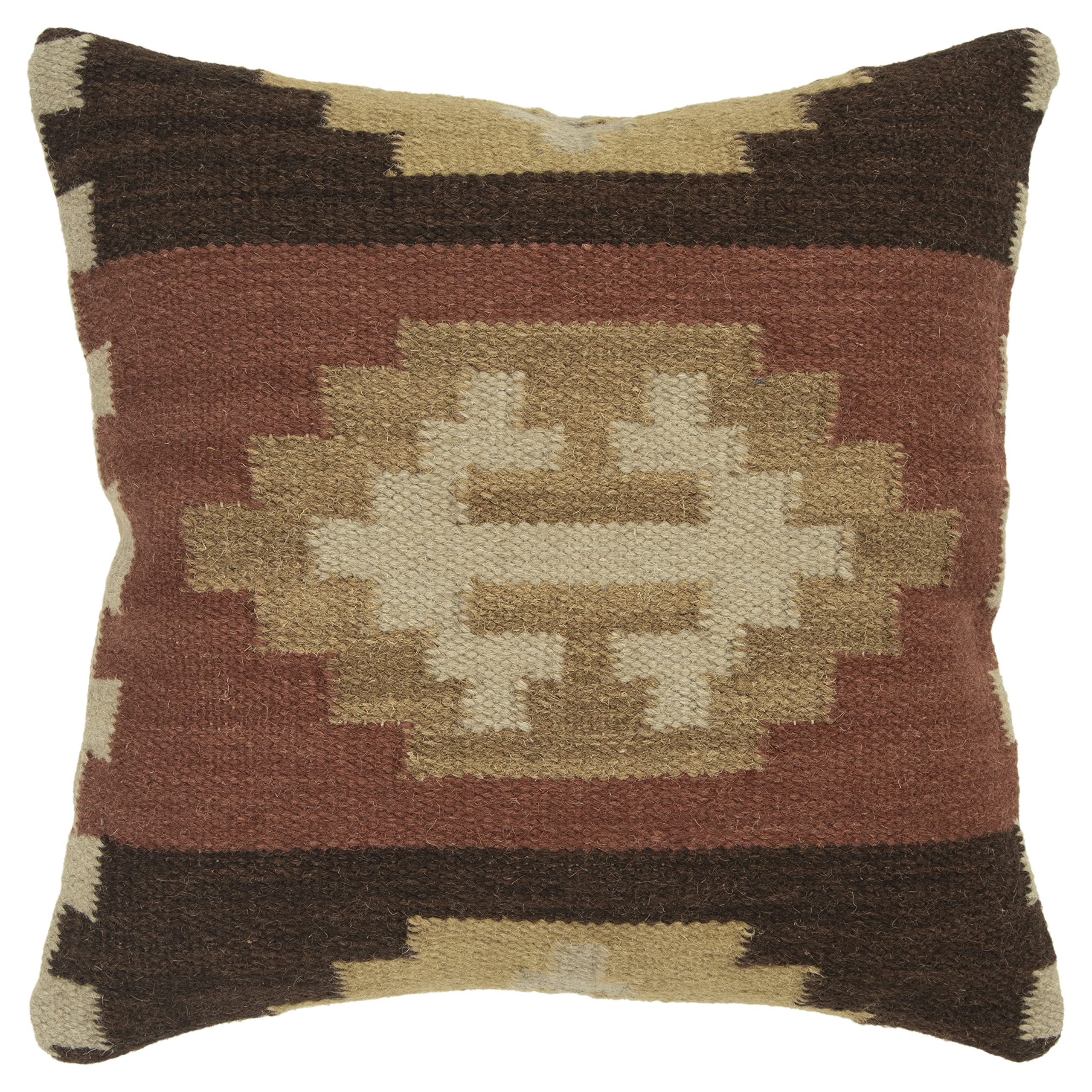 Rizzy Home T05986 Decorative Poly Filled Throw Pillow 18" x 18" Beige/Rust