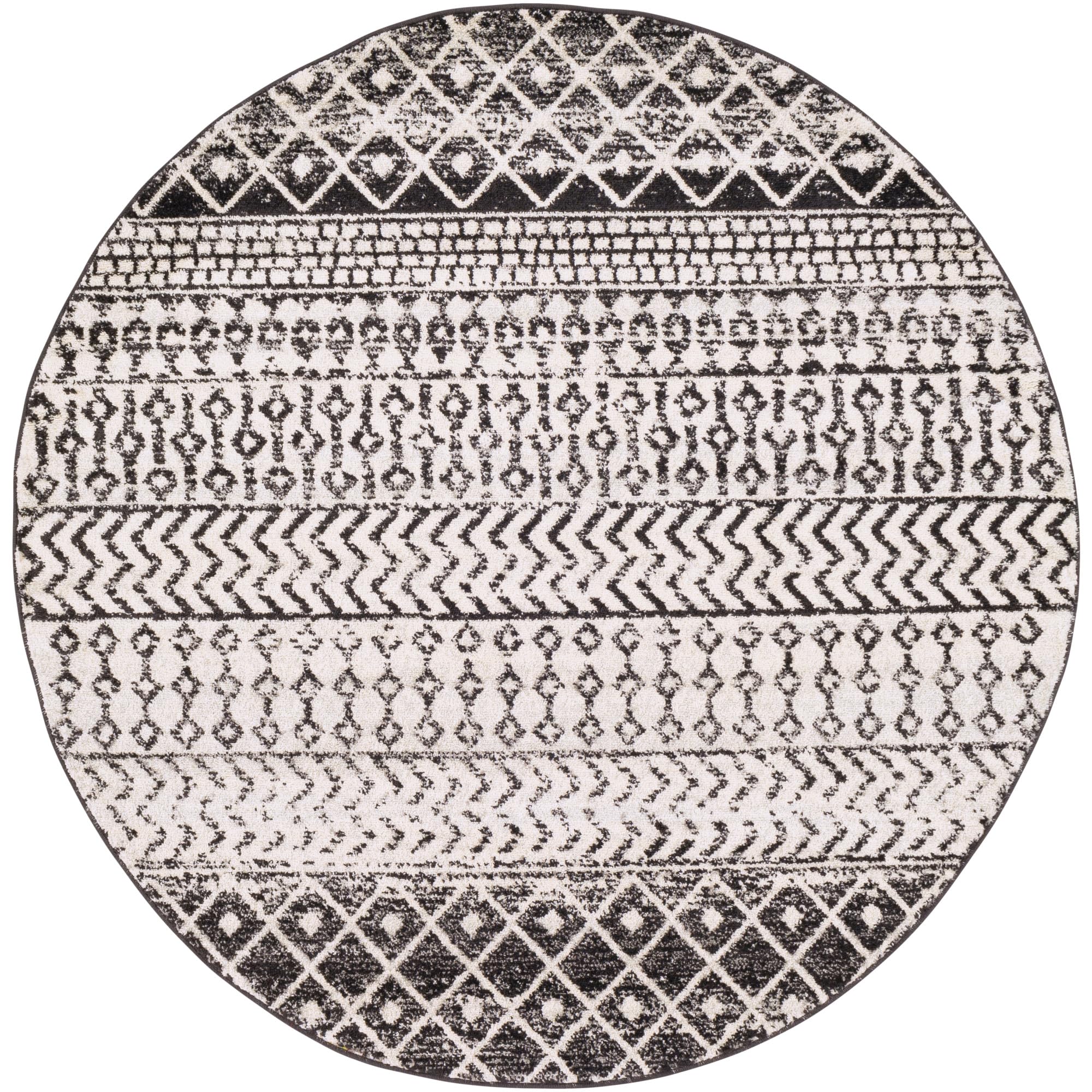 Livabliss Chester Boho Moroccan Area Rug,5'3'' Round,Black