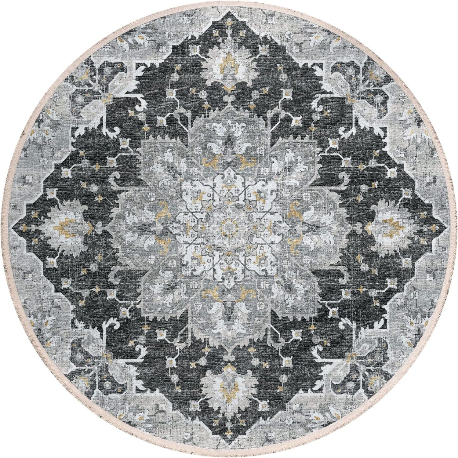 Marbella Mb3 Black Traditional Rug Round 4' X 4'