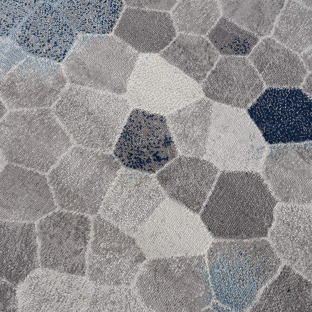HomeRoots 100% Polypropylene 2’ x 6’ Navy Blue Cobblestone Pattern Area Rug